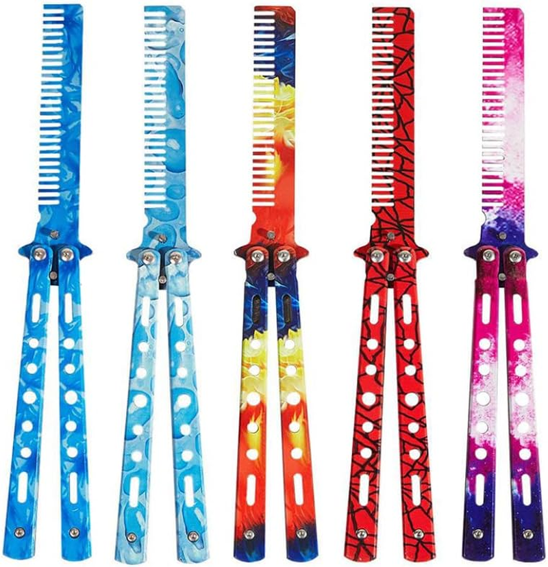 Butterfly Knife Comb,Stainless Steel Comb Trainer Unsharpened Slice Butterfly Training Comb for Beginner Aqua Blue - Colorful image number 3
