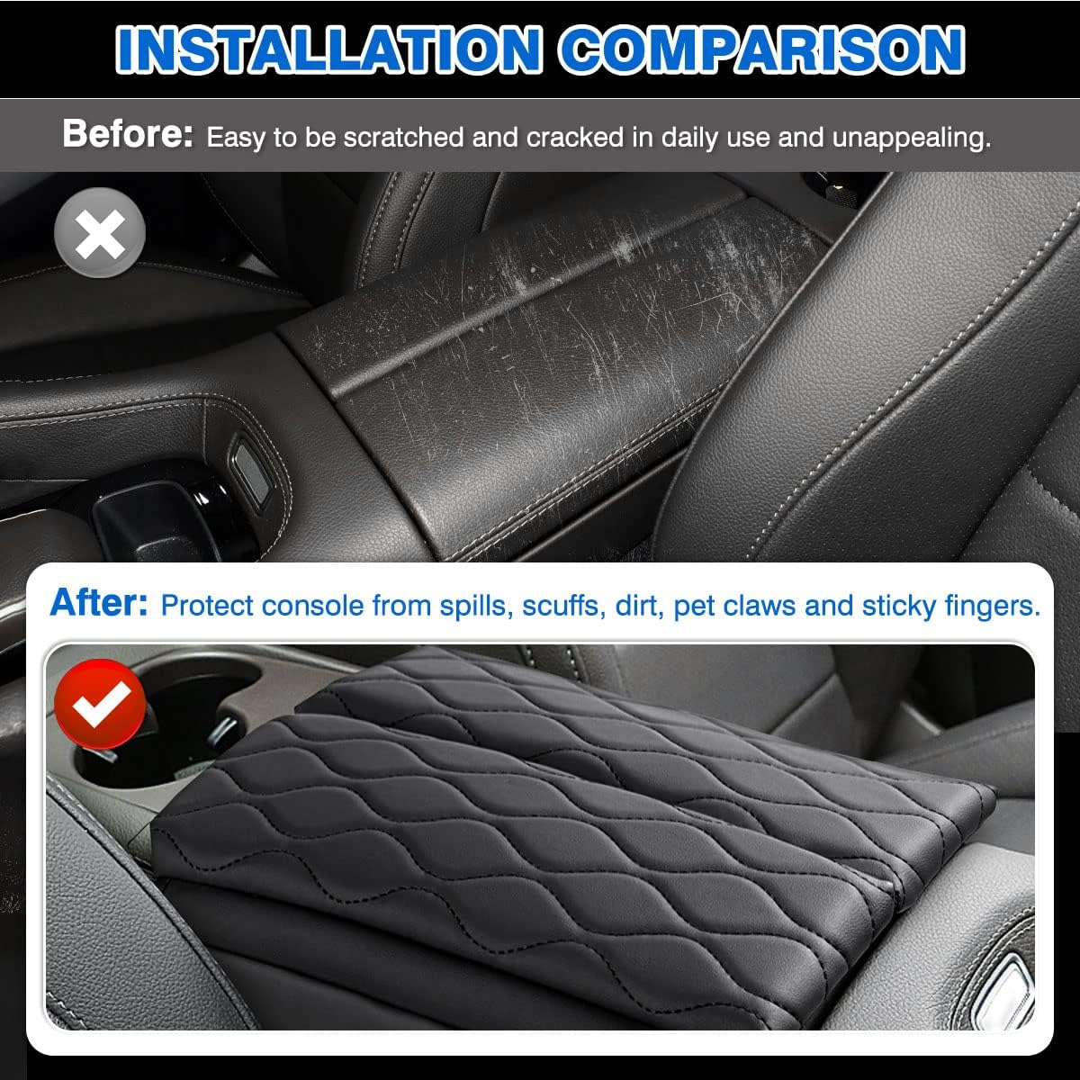 Karltys Compatible with Center Console Cover Mercedes Benz GLE GLS Class 2020-2023 Armrest Cover Pad Leather Cushion Protector with Phone Holder Storage Bag Anti-Scratc Black image number 4