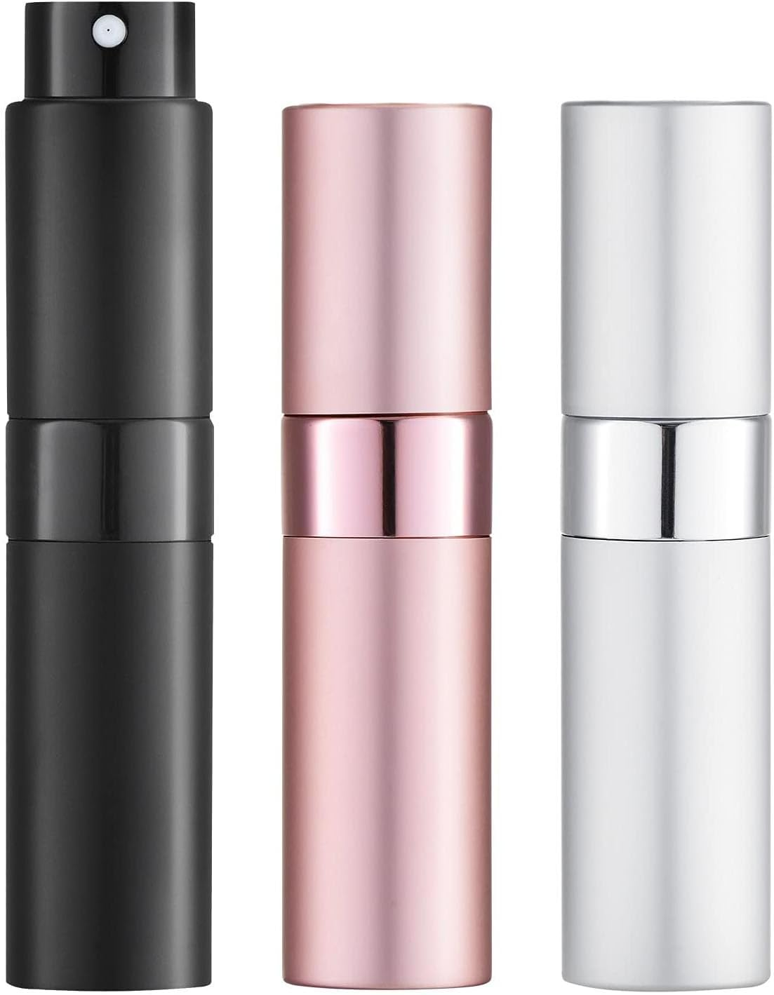 8ML Atomizer Perfume Spray Bottle, 3 Pack Refillable Mini Perfume Atomizer Empty Spray Bottle for Travel, Portable Leakproof Scent Pump Case for Men and Women(Black, Silver, Pink) image number 4