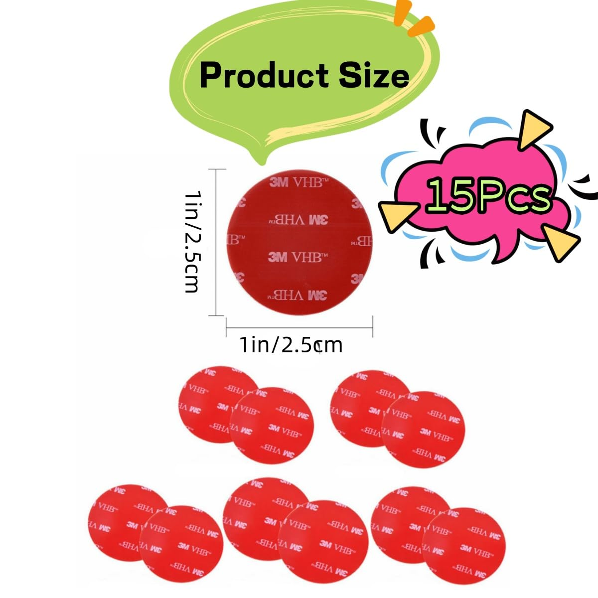 15Pcs round Double Sided Tape Sticker,1Inch Removable round Reusable No Traces Mounting Glue Tape for Balloons Party or Wedding Decoration,Diy Scrapbooking