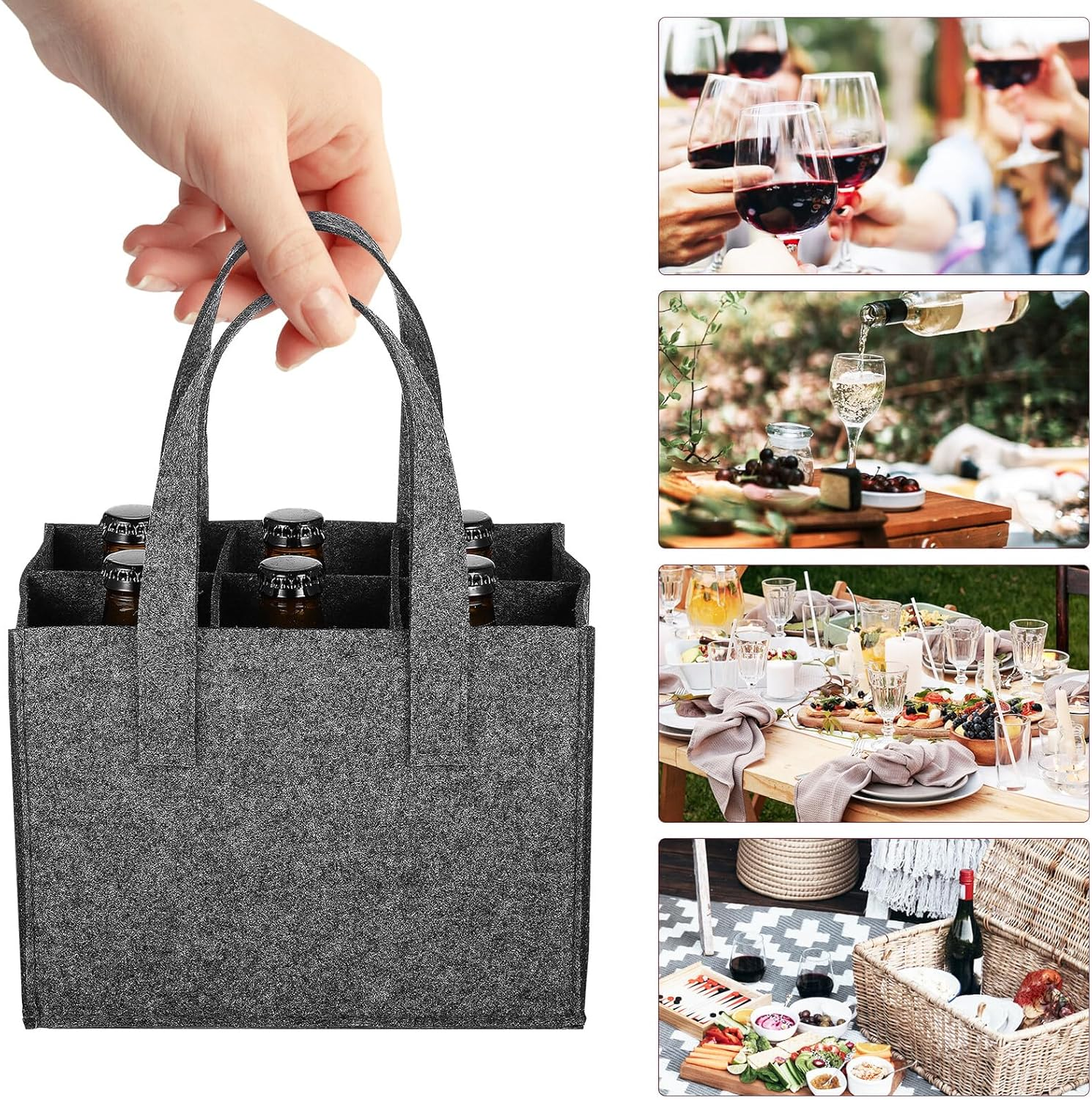TOPPERFUN Felt Bottle Carrier Wine Handbag 6-Bottle Tote Bag 24X16X16Cm Thick Felt Material Portable Wine Storage Carrier for Travel Picnic Camping 4Pcs image number 1