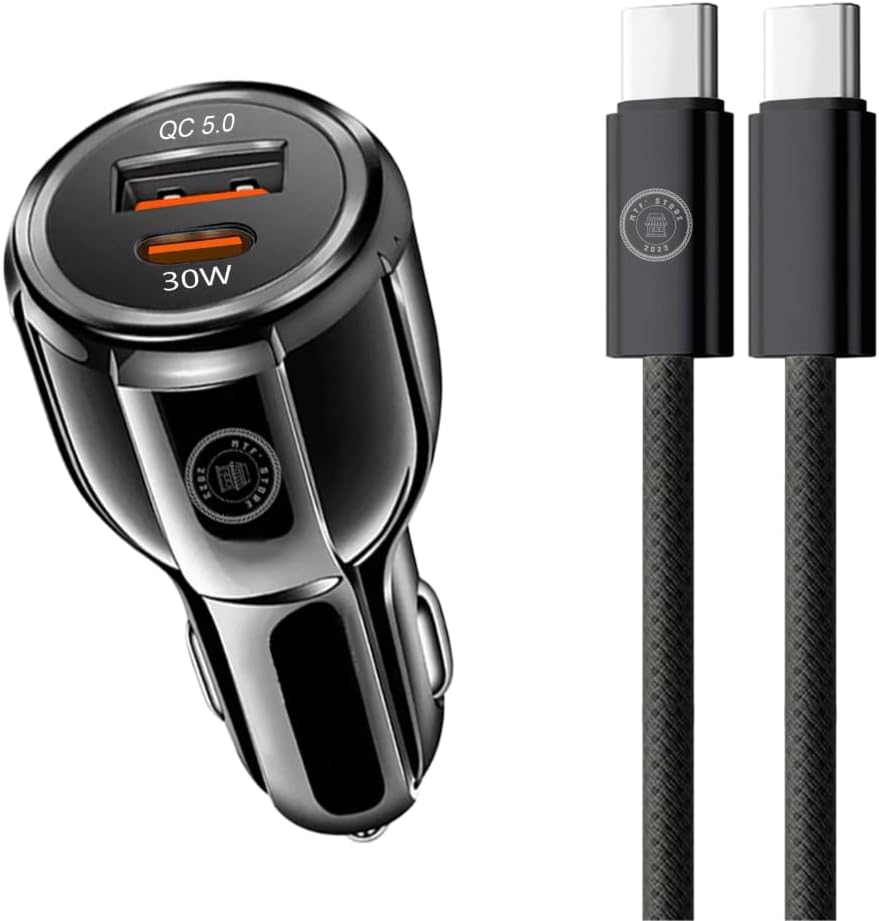 MTF' Mobile Phone Car Charger, 2 Ports (USB C, USB a QC 5.0), 30W 60W Max, 12V Socket Outlet Cigarette Lighter Adapter, 65W USB C Cable Nylon Braided, Ipad, Iphone 16, Galaxy S25 S24 image number 3