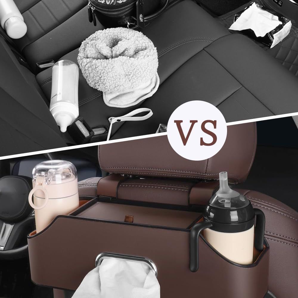 Car Seat Back Storage Box, Car Headrest Back Seat Storage Box with Hook, Interior Decorative Supplies, Multifunctional Travel Accessories Storage Bag, Great for Travel (Brown) image number 2