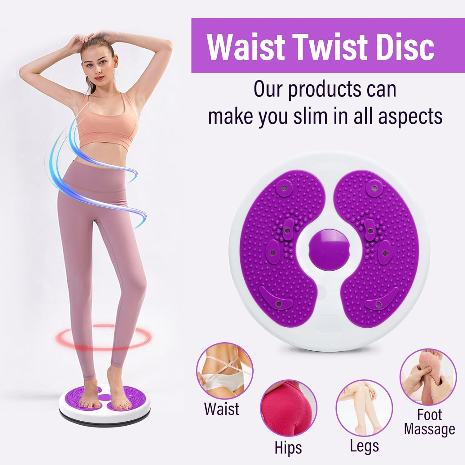 Waist Whisper, Waist Twisting Disc with Drawstring and Foot Massage Waist Sculptor Machine Twister Body Shaping Waist Twisting Disc Fitness Turntable for Women Adults Weight Loss/Cardio Exercise image number 1