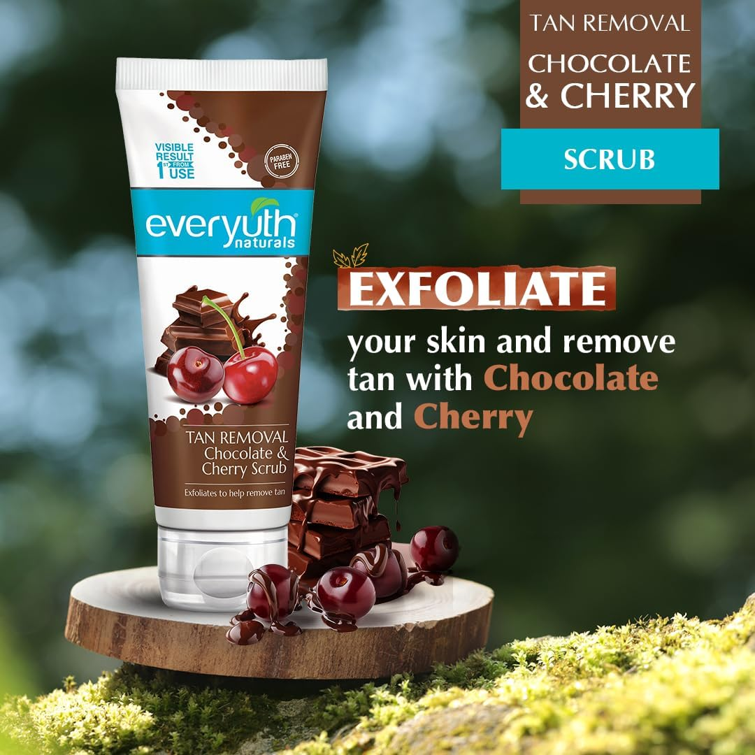 Everyuth Naturals Tan Removal Chocolate & Cherry Scrub|D Tan, Detoxify & Cleanse|Paraben Free| Antioxidant Choco & Multi-Vitamin Cherries|For Oily, Dry, Normal, Combination & Sensitive Skin - 100G image number 2
