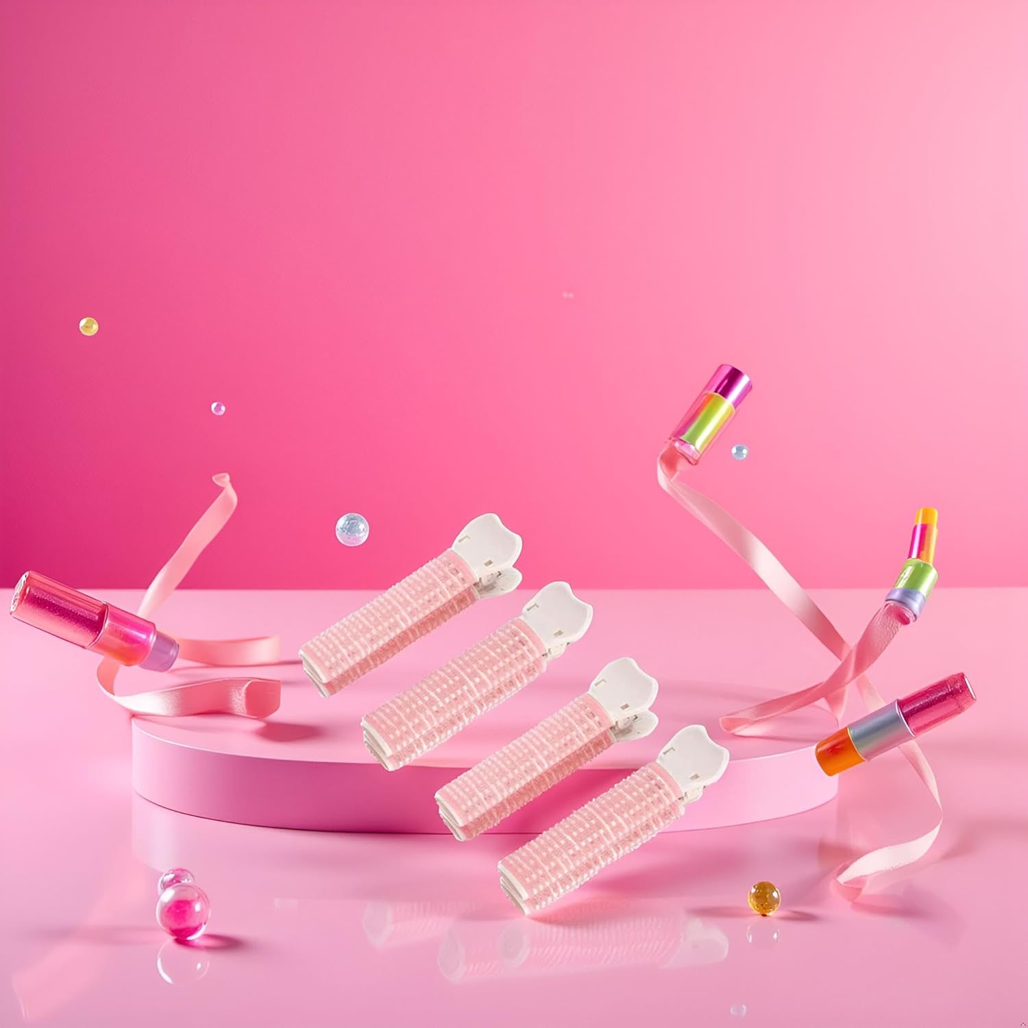 Jjlfresheners Hair Rollers with Clip, 4PCS Volumizing Hair Root Clips Bangs Curler DIY Hair Styling Accessories Tool, Pink image number 3