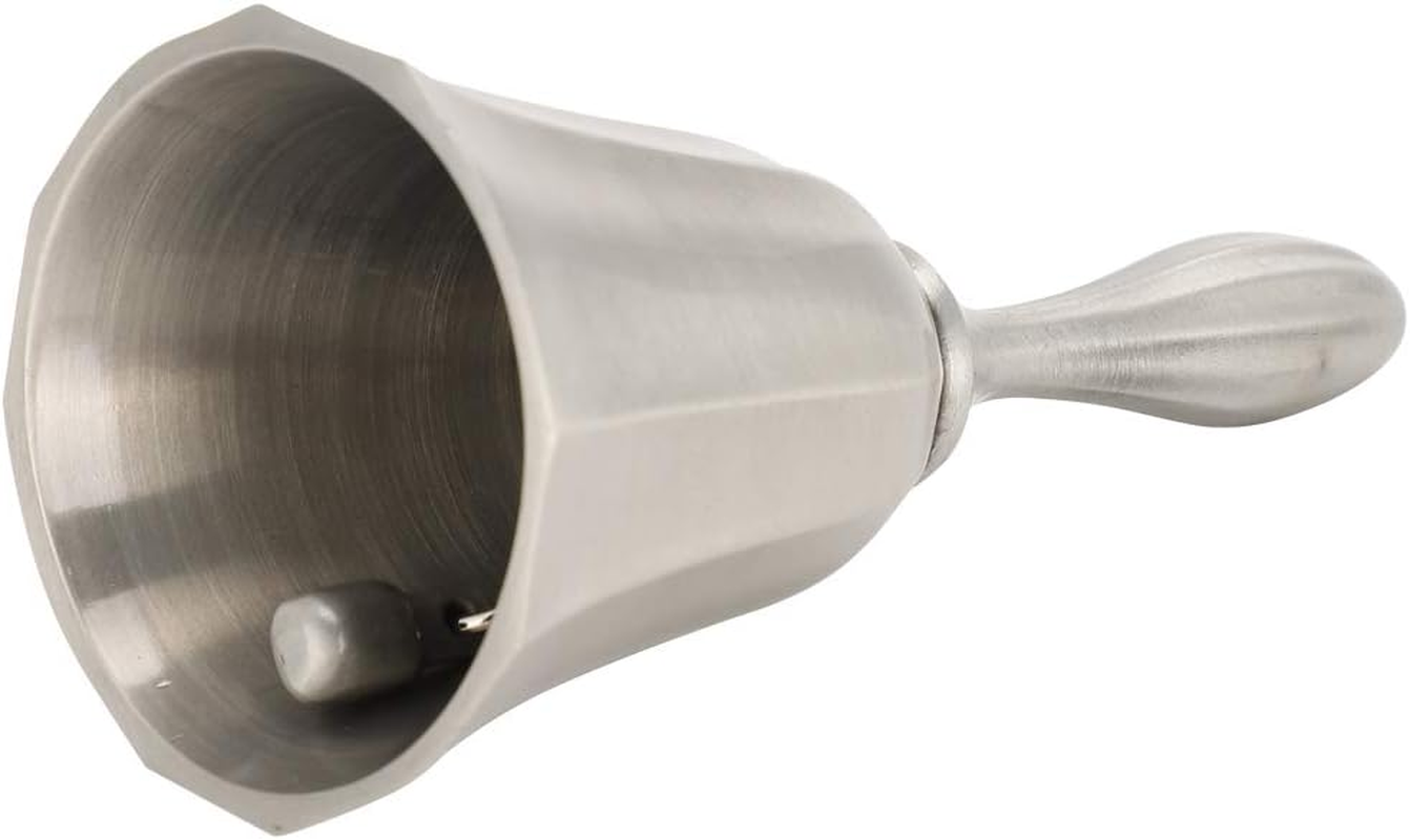 Hand Bell, Super Loud Solid Antique Bell Silver Steel Metal Handbell Service Call Alarm Jingles Ringing with Handle Used for Dinner inside Classroom Food Line Wedding Events Decoration and Game