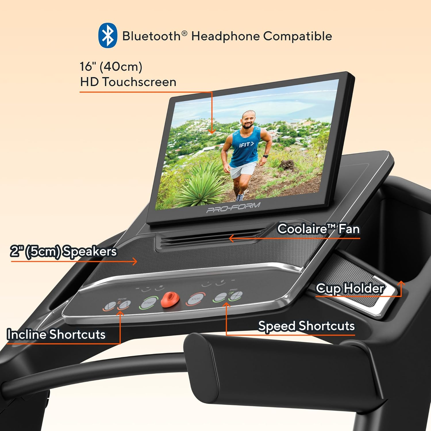 Proform Carbon Pro 9000, for Home Use, Walking or Running, with 16" Display, Digital Incline Control, Bluetooth Headphone Compatible, Space Saving Design (Folds Away) up to 20 KPH - (2025 Model) image number 6