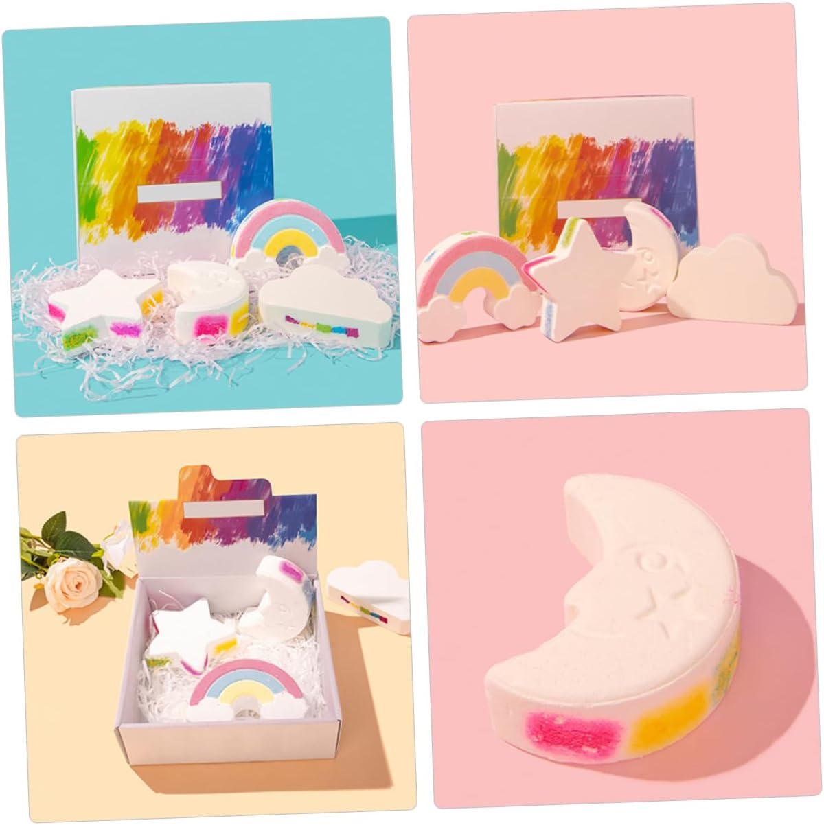 HAPINARY 4Pcs Rainbow Bath Salt Moisturizing Bathing for Relaxation and Skin Care for Women Natural Exfoliating Bathing image number 3