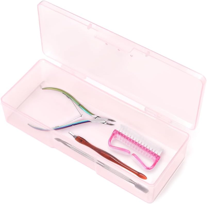 Rolabling Transparent Empty Plastic Nail Storage Box Nail Art Equipment Manicure Tool Storage Case Pink - White image number 5