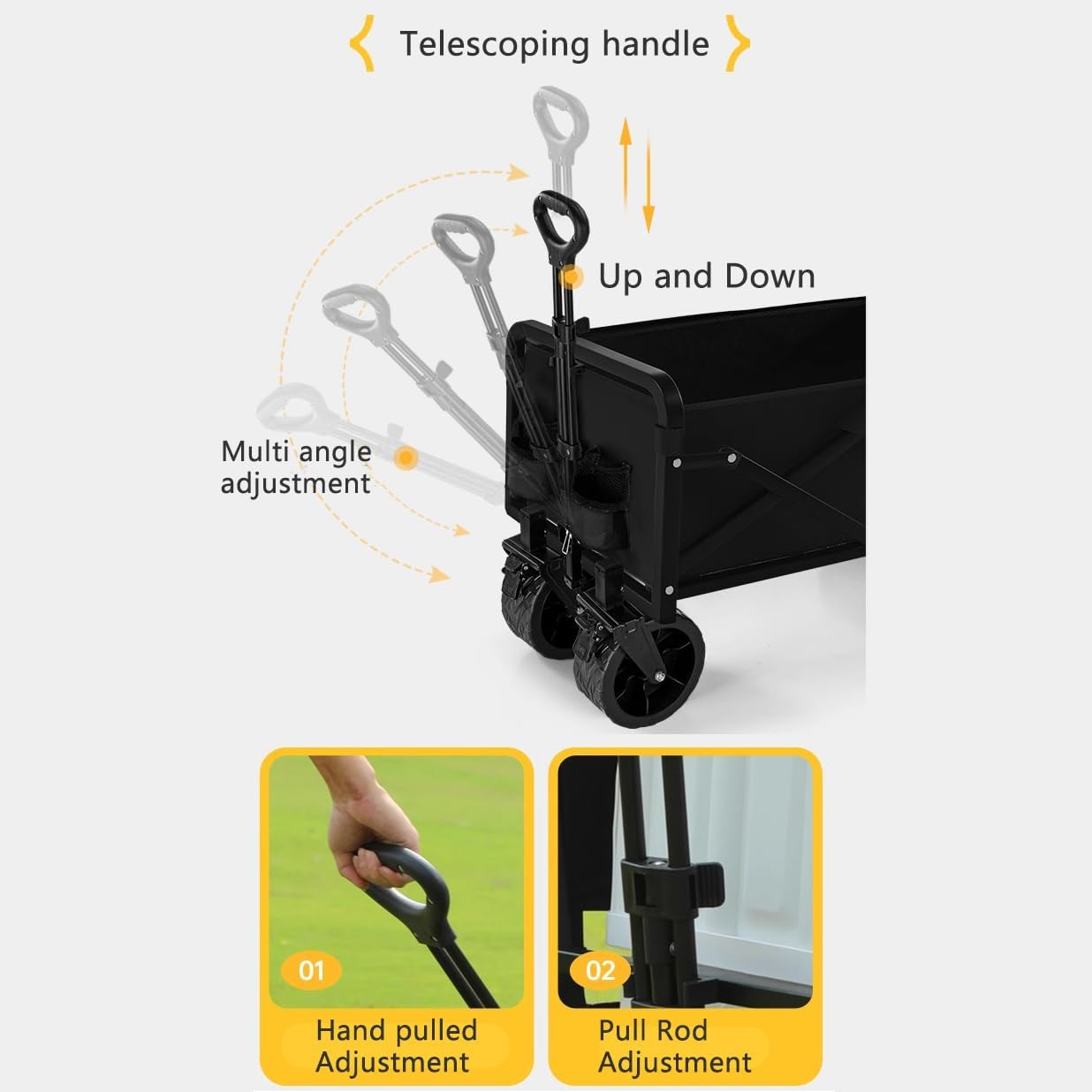 Collapsible Wagon Cart Foldable - Portable Heavy Duty Folding Beach Wagons with Wheels - Outdoor Utility Carts for Groceries, Shopping, Camping, Sports, Garden with Large Capacity - Black image number 4