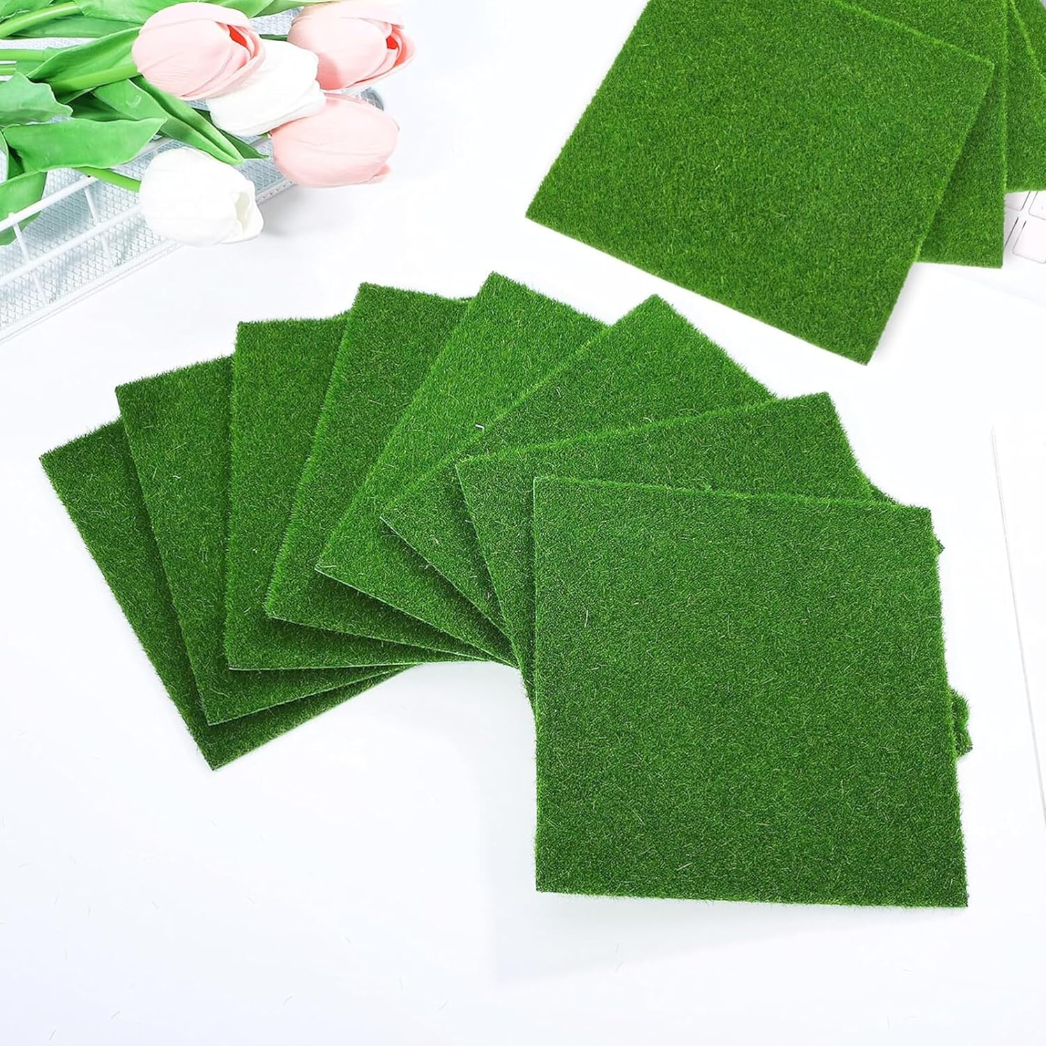 8-Pcs Miniature Fairy Artificial Grass Set - 6X6 Inch Fake Grass for Dollhouse, Craft Projects, and DIY Garden Decorations