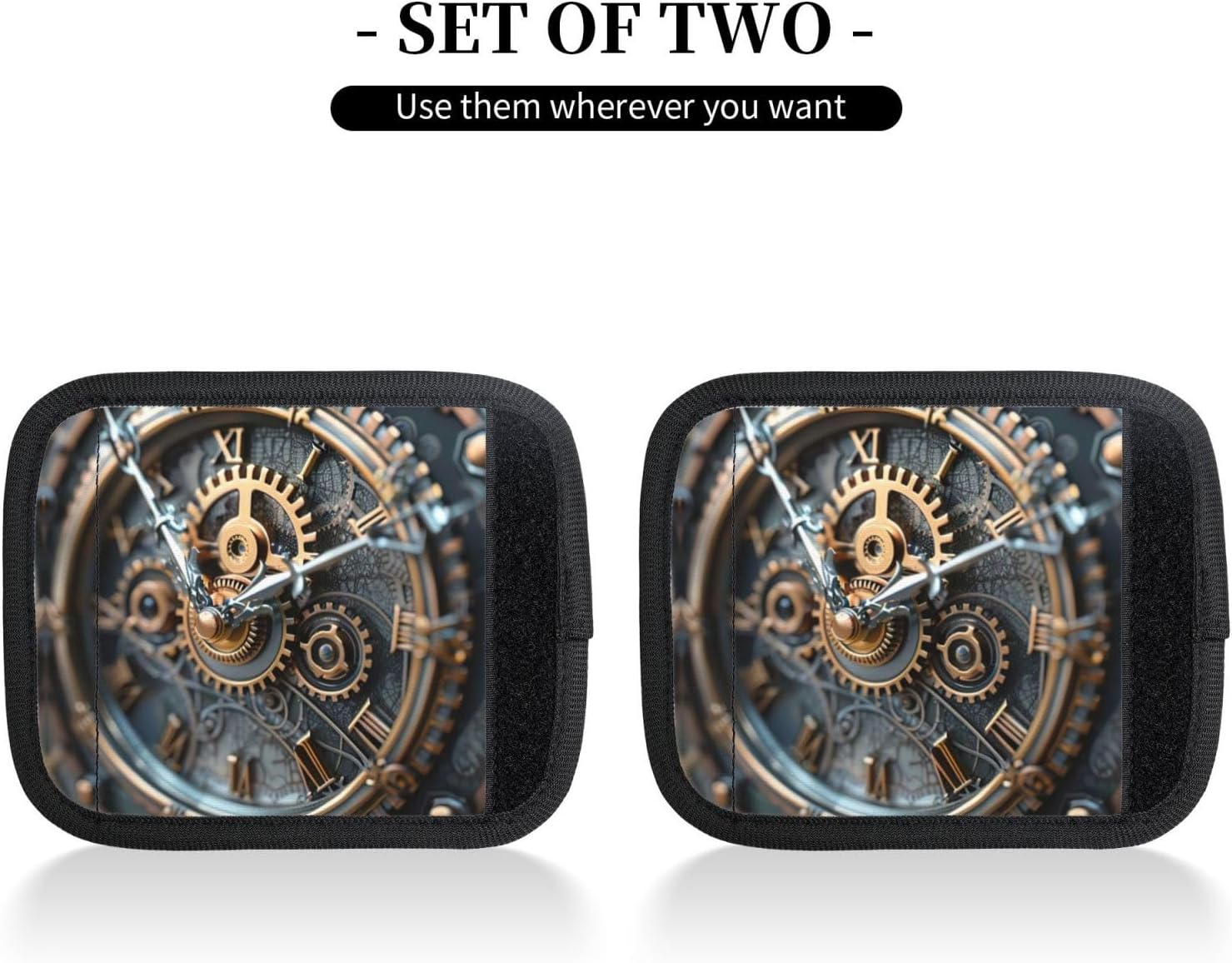 Clock Gear Print Luggage Handle Wraps for Suitcases, 2 Pack Neoprene Travel Bag Luggage Identifiers image number 4