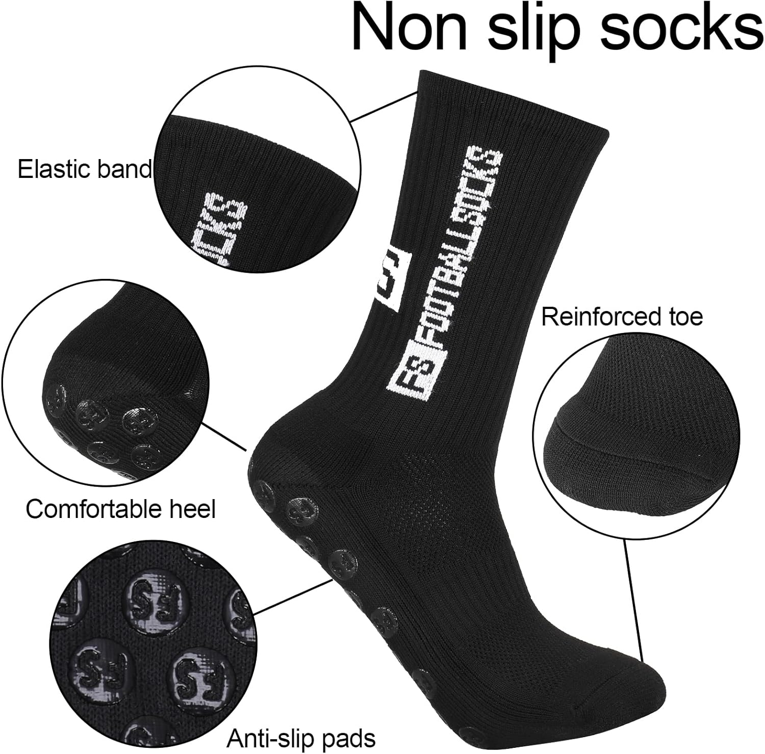 GGSTDDUP 6 Pairs Grip Soccer Socks for Men anti Slip Athletic Socks Non-Slip Sports Football Basketball Socks with Grip Pads image number 2