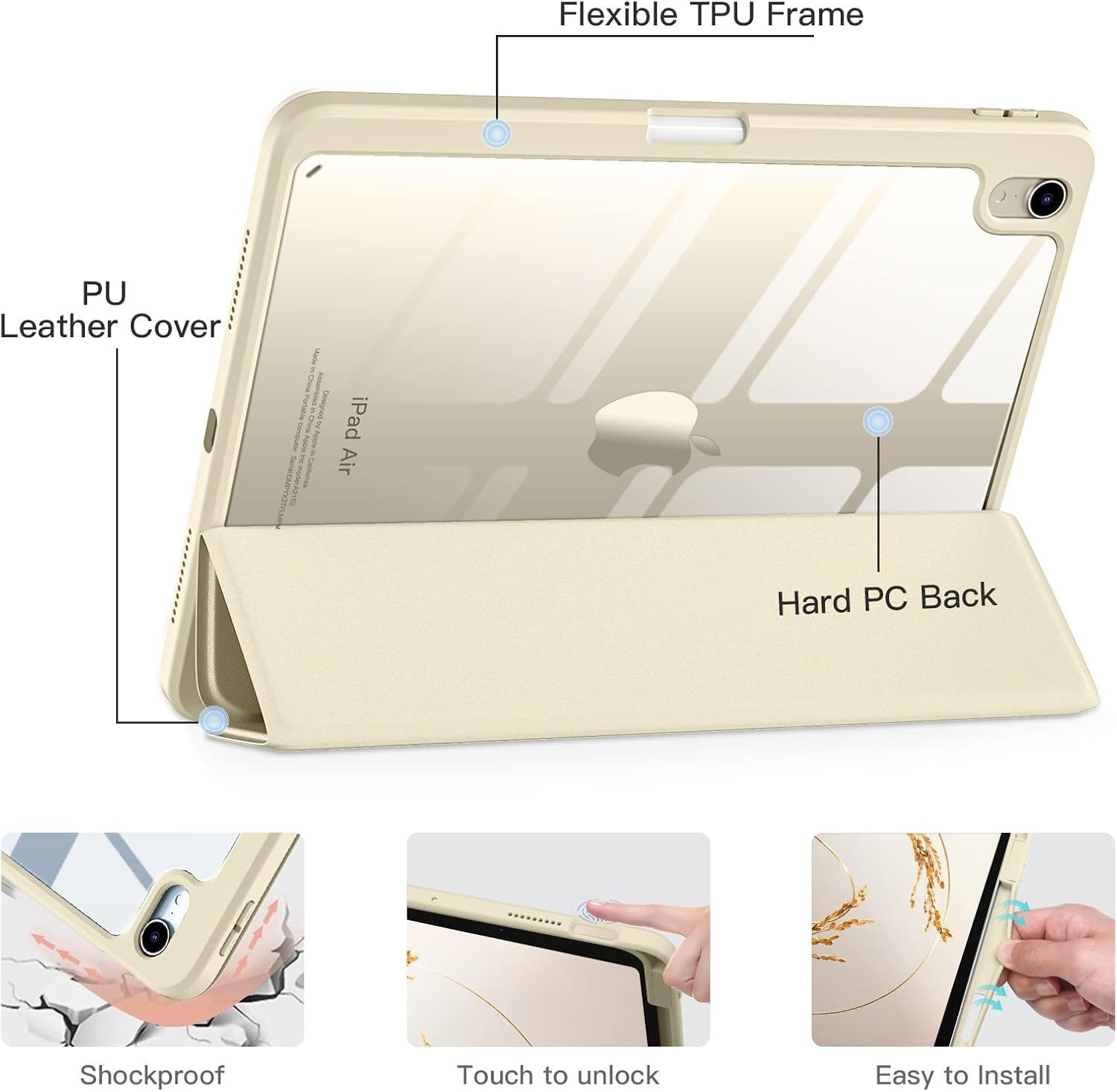 Witzon Compatible with Ipad Air 5Th Generation Case 2022 / Ipad Air 4Th 2020 Case with Pencil Holder, Clear Back Slim Stand Protective Smart Cover for Apple Ipad Air 5/4 10.9 Inch Cases, Starlight - Matcha Green image number 5