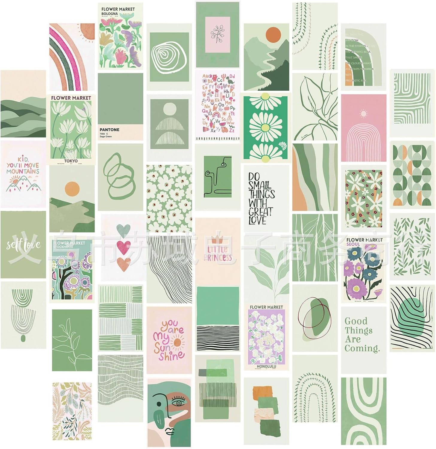 ZIENVE Sage Green Room Decor Aesthetic, Sage Green Home Decor Wall Art for Bedroom, Room Decor for Teen Girls, Cute Prints for Dorm Decor - Preppy image number 2