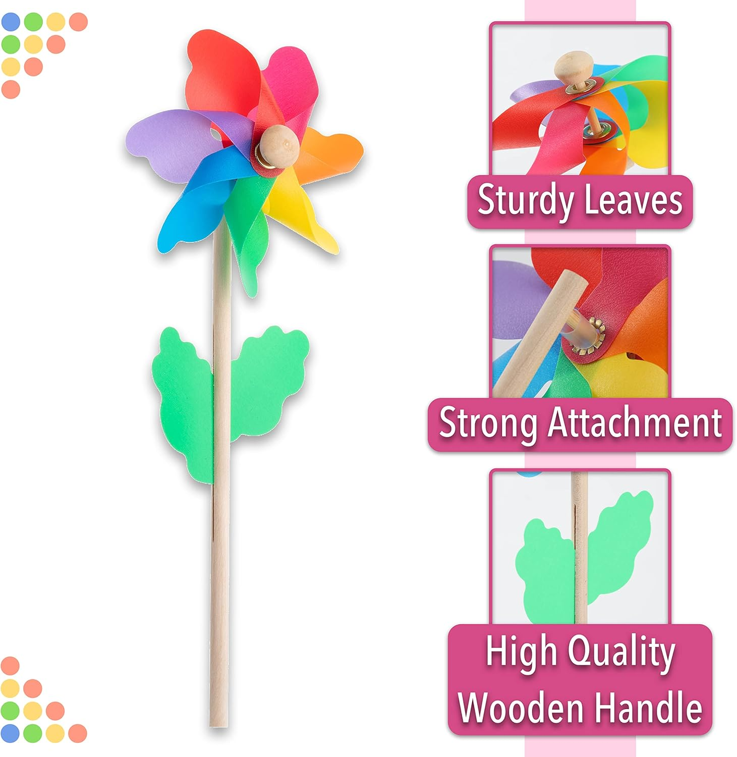 Mr. Pen- Rainbow Flower Pinwheels, 10 Pack, Pinwheels for Yard and Garden, Pinwheels for Kids, Wind Pinwheel, Flower Wind Spinners, Garden Pinwheels Spinners, Yard Pinwheels, Rainbow Party Favors image number 2