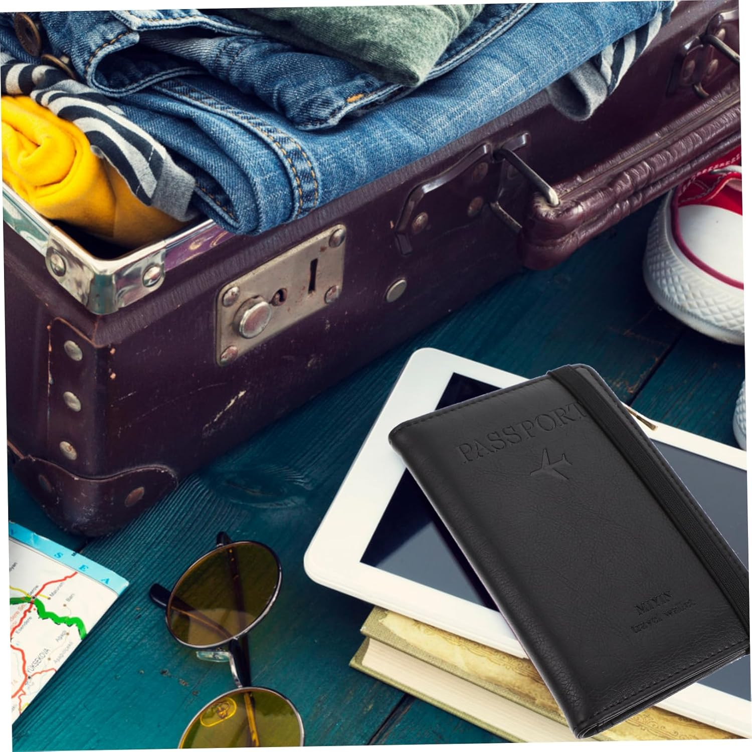 OATIPHO Passport Bag Pu Shell Protective Cover Cardholder Passport Cover for Travel Document Holder Simple Design Cards Organizer and Cards image number 3