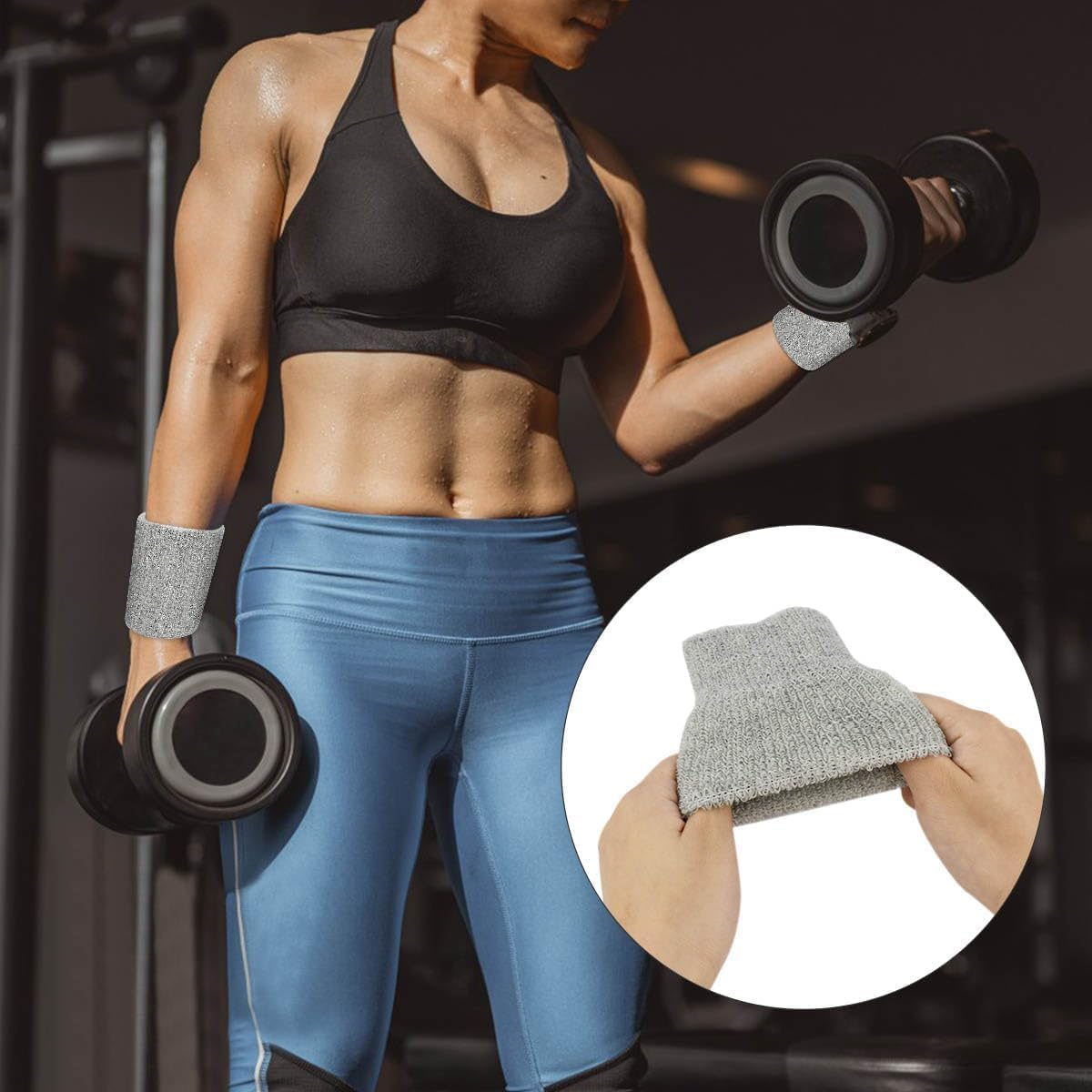 Zhangjunfle Cotton Sweatbands, 12 Piece Set, Sports Wristbands for Tennis, Yoga, Basketball, Men and Women image number 5