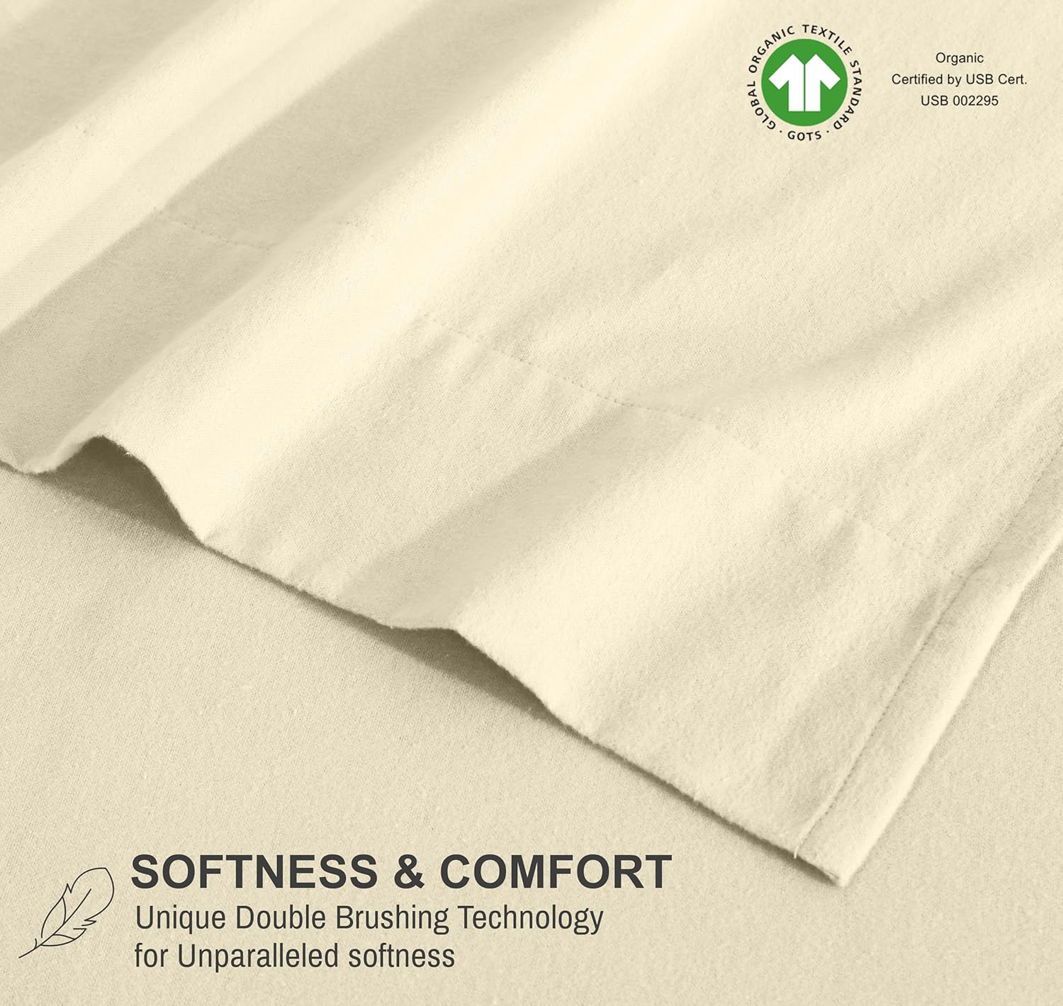 RUVANTI Organic Flannel Sheets Full Size - 100% Cotton Double Brushed Bed Sheet Set - Deep Pocket 16 Inches - All Seasons Breathable, Extra Soft, Warm & Cozy - 4 Pieces - Winter White image number 4