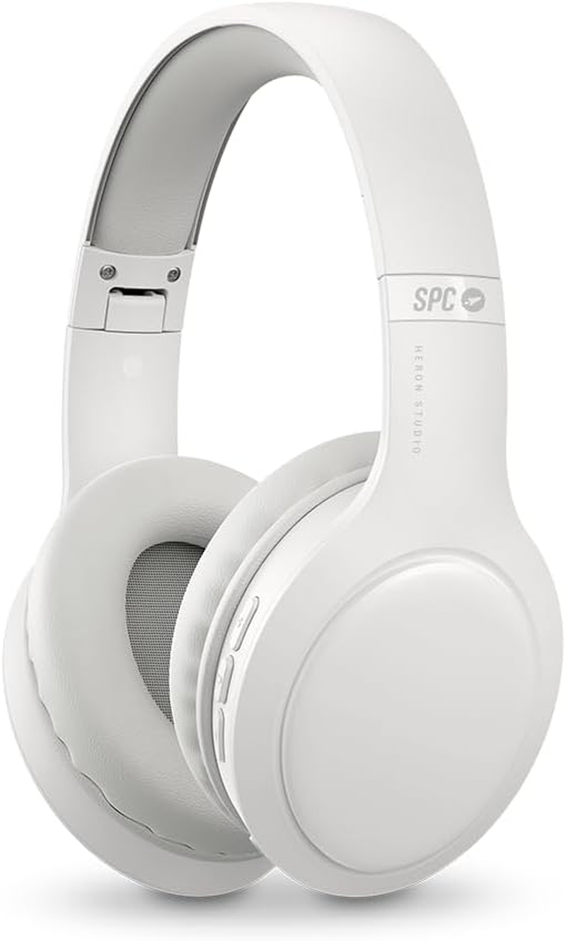 SPC Heron Studio Bluetooth Headphones Over-Ear with 30 Hours Battery Life, Two Simultaneous Connections, Built-In Microphone, Aux-In Input and Foldable, Colour: White