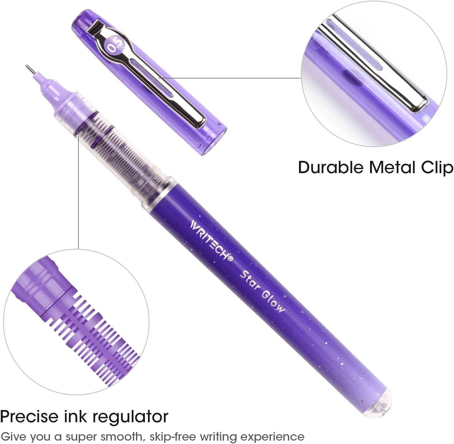 WRITECH Liquid Ink Rollerball Pens: 8Ct Assorted Colors Extra Fine Point Tip 0.5Mm Roller Ball Rolling Pen for Smooth Writing Coloring Drawing Journaling No Bleed & Smear &Smudge (WR-501SG) image number 6