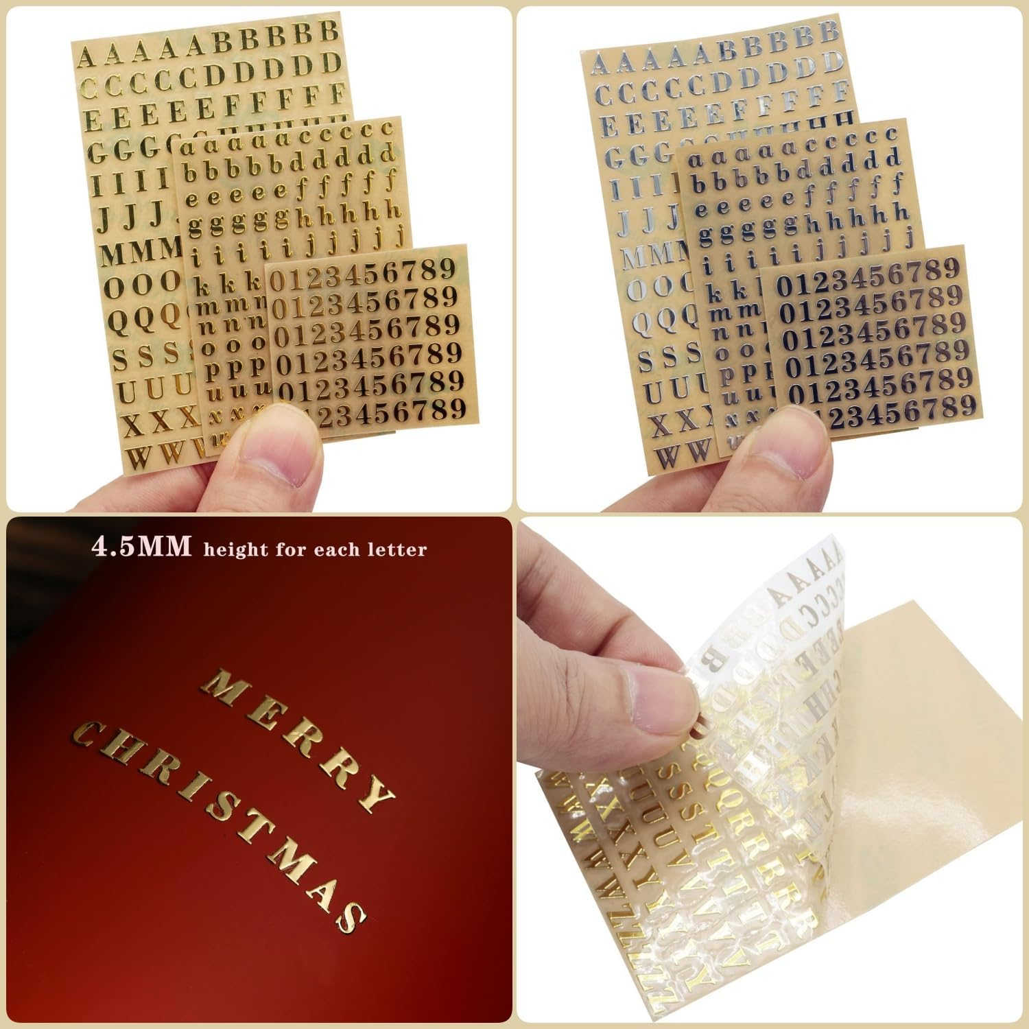 Taicols Letter Stickers, 12 Sheets Alphabet Number Stickers, Mini Metal Letter Sticker Uppercase and Lowercase Number Sticker Glitter Alloy Self Adhesive Stickers Self Adhesive Letters Numbers (4.5Mm) image number 2