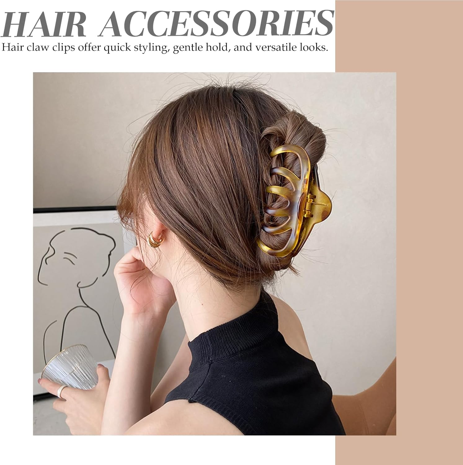 3 PCS Hair Claw Clips Hair Clips for Women Octopus Big Hair Clips Long Curly Thin Thick Hair Strong Hold Matte Jumbo Jaw Clips Hair Accessories for Women Girls Styling | Black & Red/Yellow Tortoise