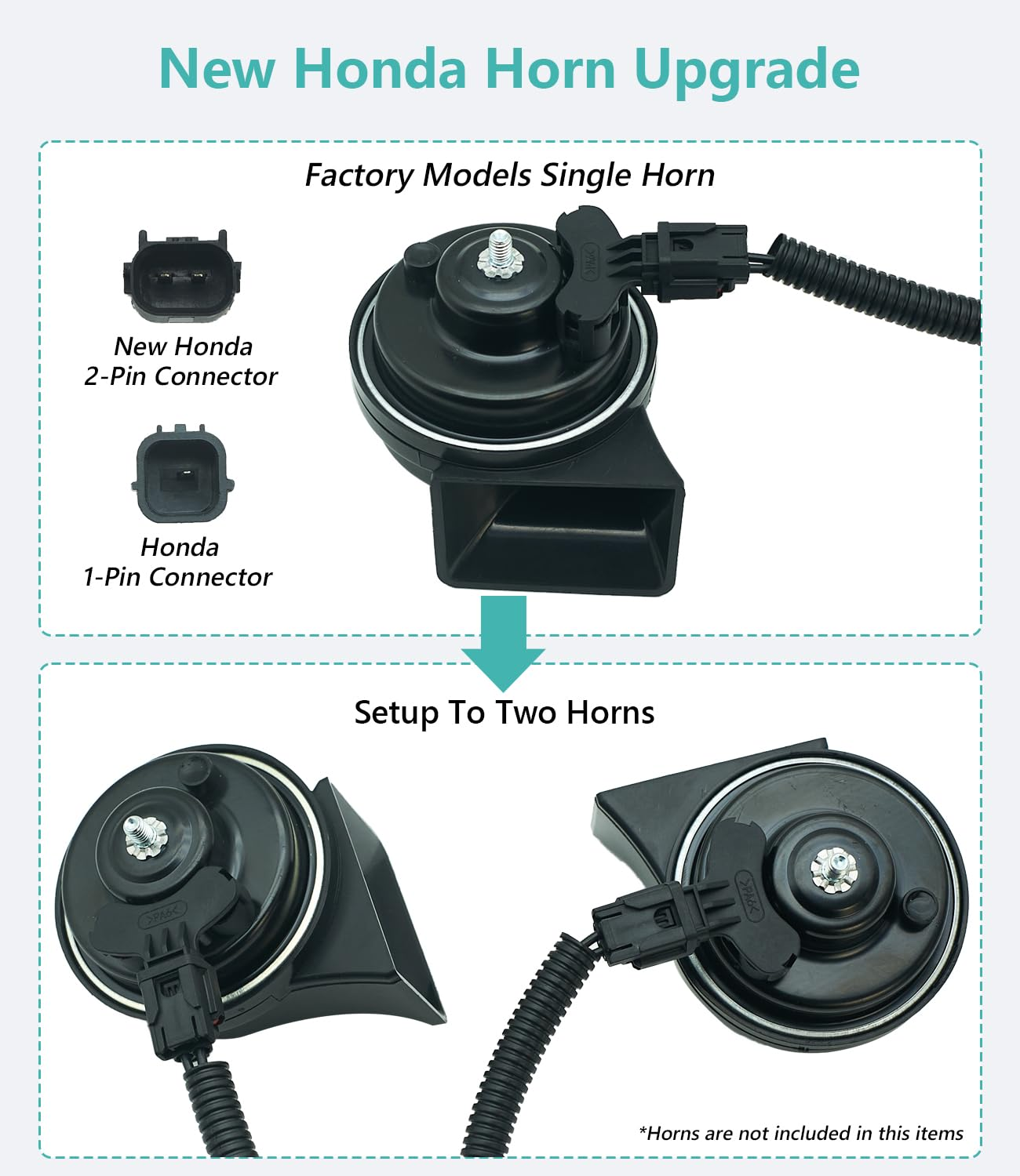 Car Horn 1-2 Connector Converter Wiring Harness Splitter Adapter for Honda Civic 2016-, CR-V 2017-, HR-V 2023-, Insight 2019-, 2019-, Dual Tone Horn Upgrade Type Y (New Honda)