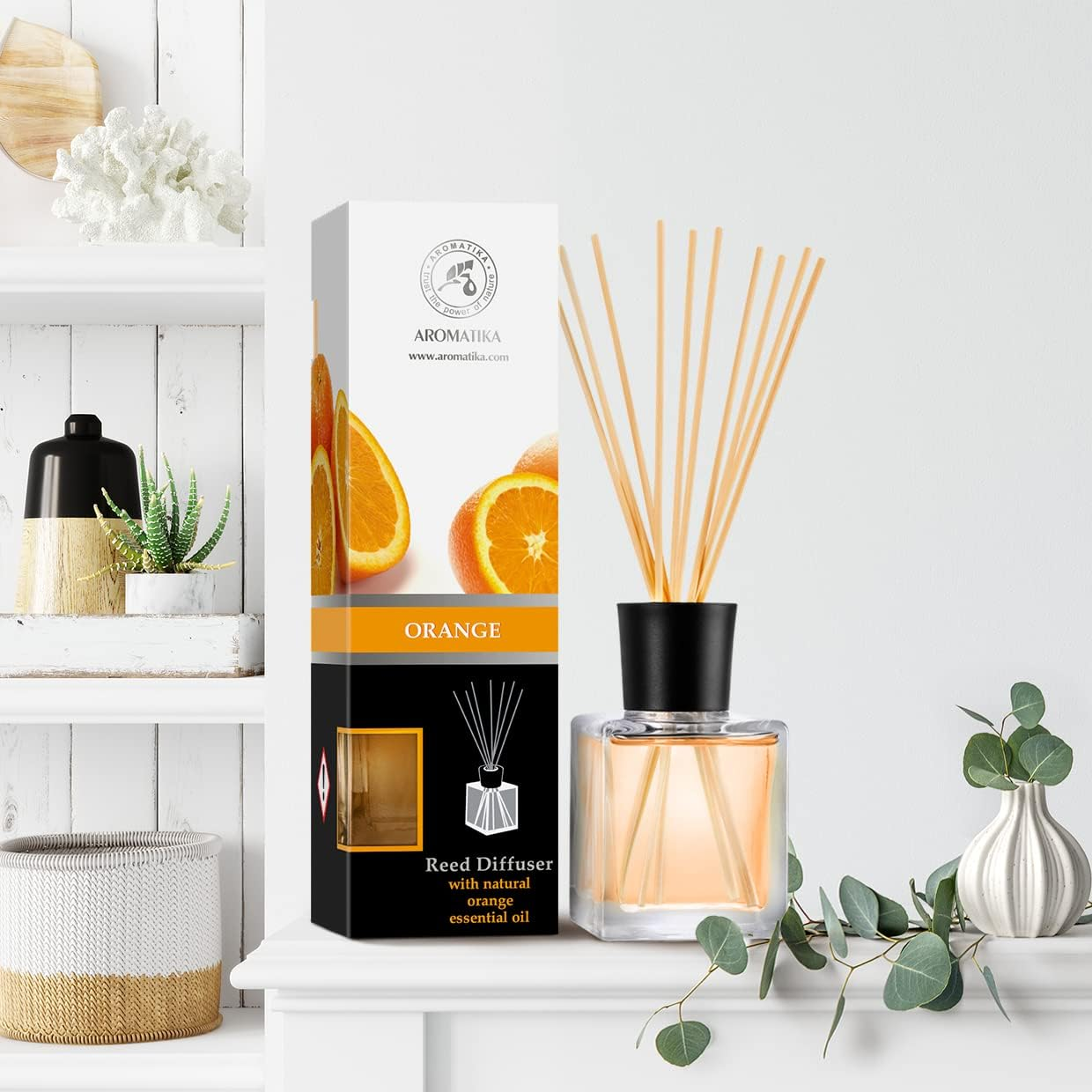 Orange Reed Diffuser Natural Essential Orange Oil 200Ml - Fresh & Long Lasting Home Fragrance - Gift Set with Bamboo Sticks - Best for Aromatherapy - Spa - Home - Kitchen - Bath - Office