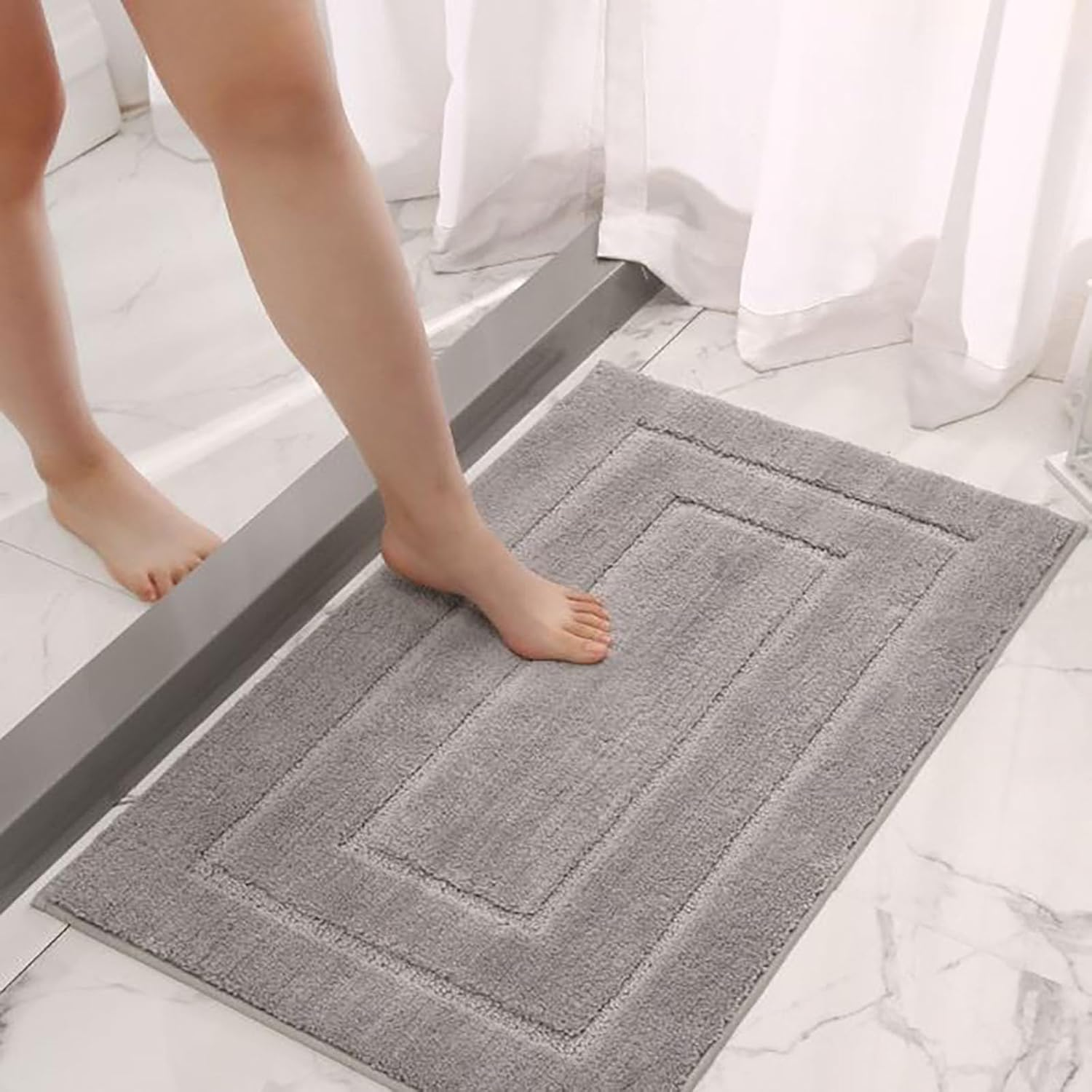 SYGELER Large Bath Mat 40X120Cm, Non Slip Washable Bathroom Runner Rug, Soft Absorbent Bath Mat - Luxurious Grey Shaggy Plush Design image number 4