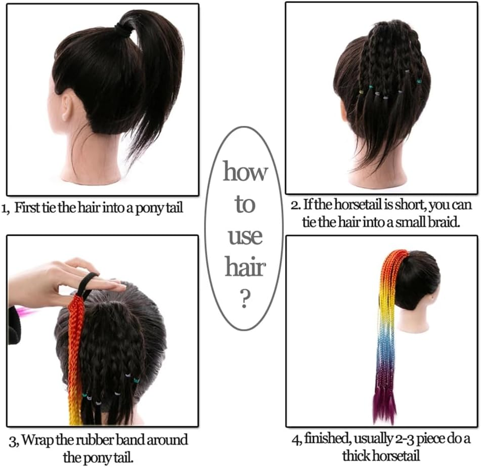 1X Ponytail Long Braids Colorful Band Pigtail Synthetic Braided Hair Extension #F image number 5