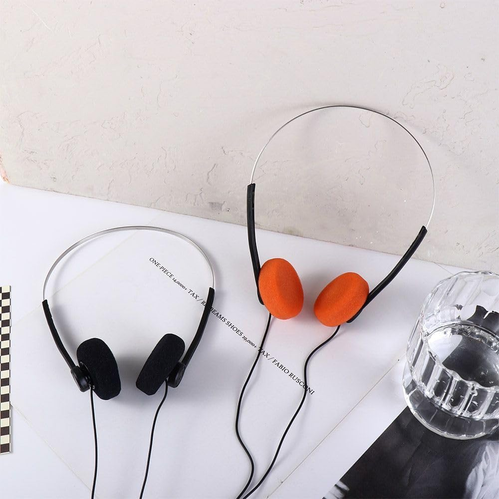 Orange Retro on Ear Headphones, Wired Stereo Headphones, Walkman Headphone, Lightweight Portable Headphone with Adjustable Headband,Over-Ear Headphones,Open-Ear Headphones,Headphones and Earbuds image number 5