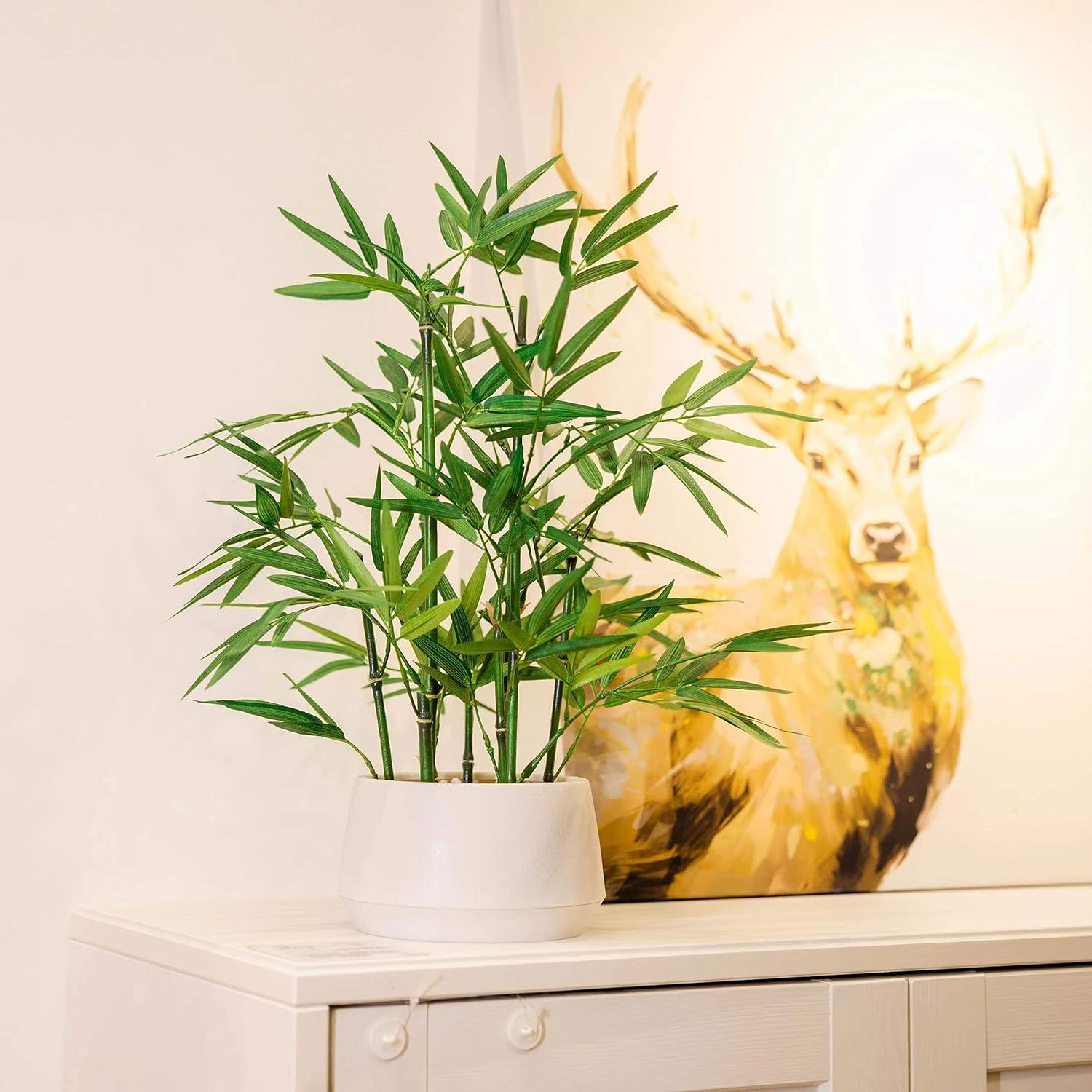 365 Blooming Decor 18" White Potted Faux Bamboo Plant- Luxury Artificial Bamboo Tree in White Pot for Home, Office, Kitchen, Counter Top, Indoor Decor, Money Tree, Lucky Bamboo Tree image number 5