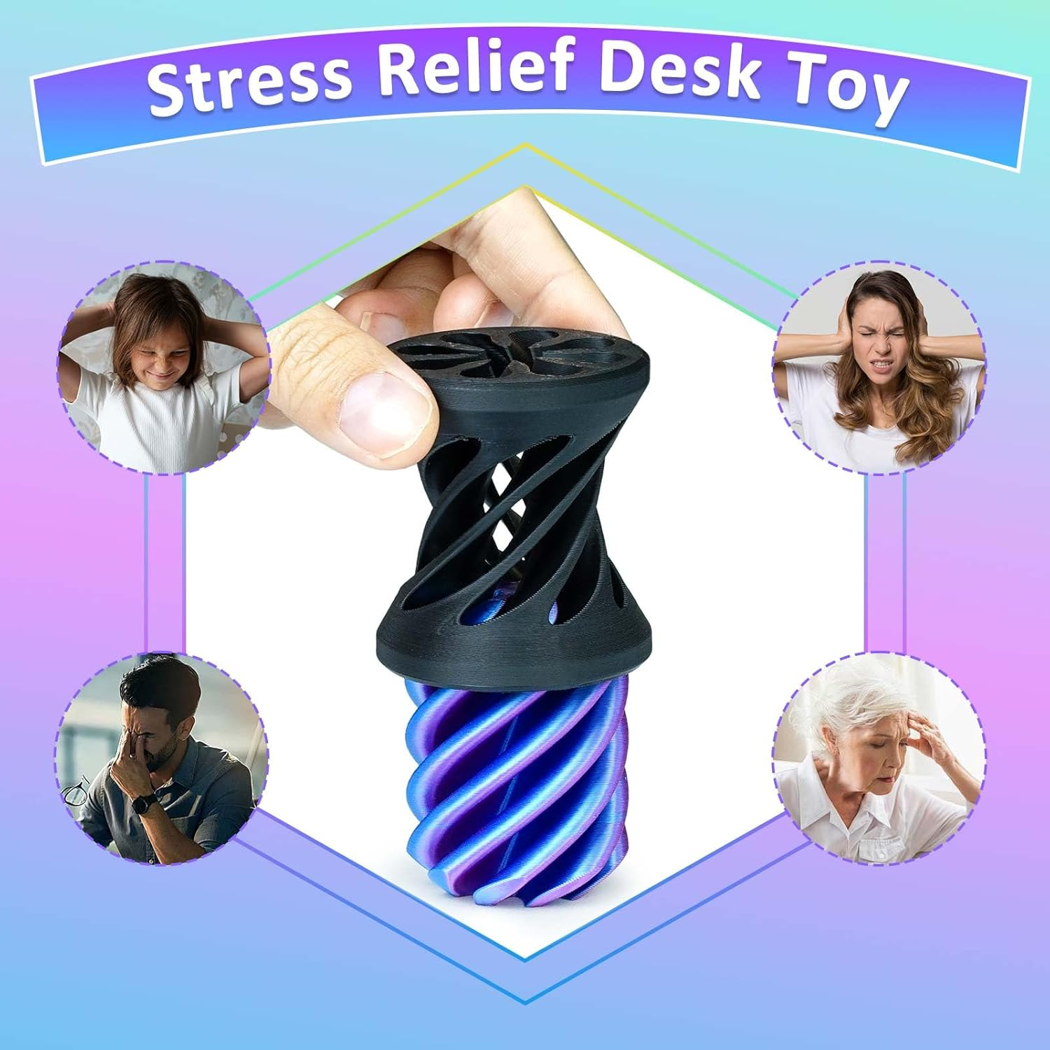 3 PCS Impossible Cone,Spiral Cone Fidget Toy,Impossible Pyramid Passthrough Sculpture,3D Printed Spiral Cone Fidget Toy,Desktop Decompression Toys,Gift,Birthday and Christmas Gifts (Purple+Black) - Black Gold image number 7