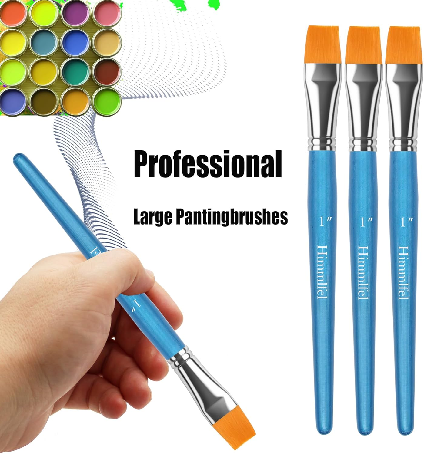 Himmlfel Flat Paint Brush Set, 3 Pcs 1 Inch Acrylic Painting Brushes for Acrylic, Watercolor,Gouache,Oil,Face Painting, Professional Large Pantingbrushes for Artists and Beginners image number 1