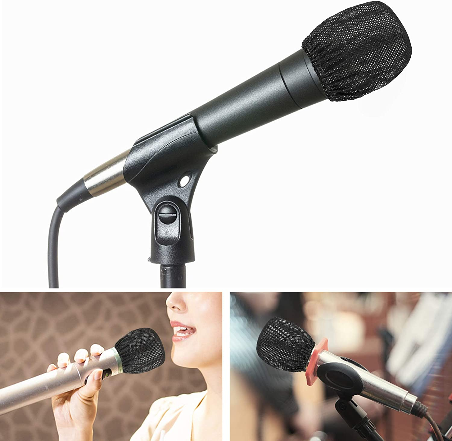 200 Pcs Disposable Microphone Cover Non-Woven Handheld Microphone Windscreen Protective Cap for Recording Room, KTV and Any Shared Environment (Black) image number 5