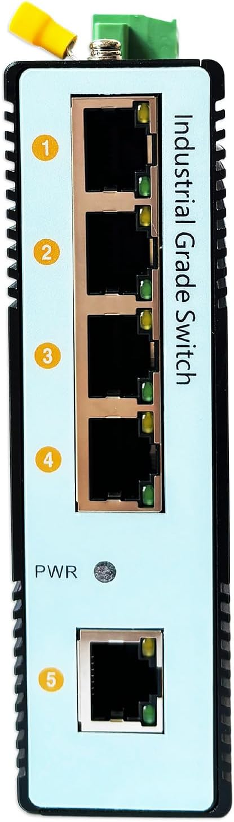 5-Port Gigabit Industrial Din-Rail Ethernet Switch, 5 Ports RJ45 10/100/1000Mbps Ethernet, Unmanaged Network Switch, 10Gbps Switching Capacity, IP40 Rated (JM-IN2054-G) image number 3