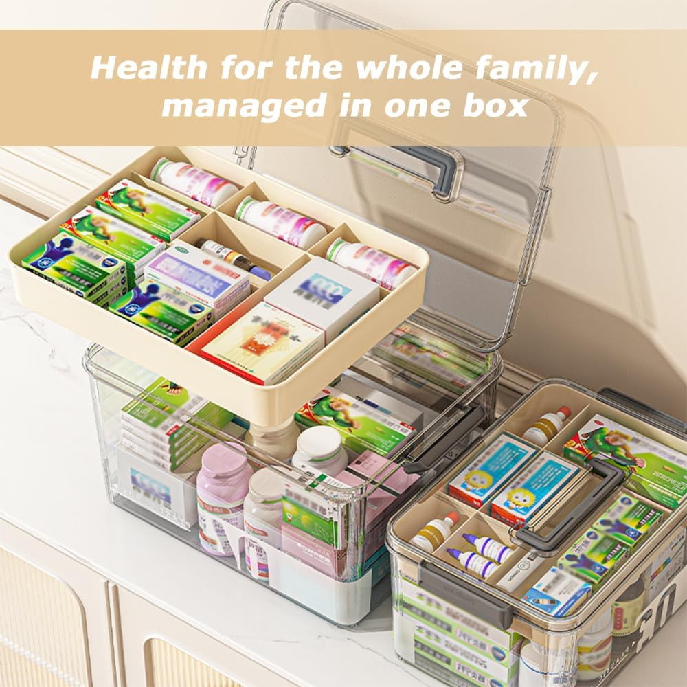 Large Capacity Medicine Storage Box with Handle and Multi-Layer Design, Portable Plastic Pill Organizer for Home, Office, Travel, First Aid & Sundries Storage image number 5