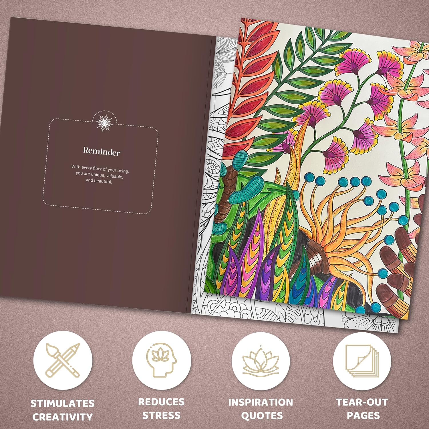 BIROYAL A4 Adult Colouring Book for Women &ndash; 100 Motifs Mindfulness Colouring Book with Personal Growth Prompts for Relaxation &ndash; Relaxation Gifts for Women image number 5