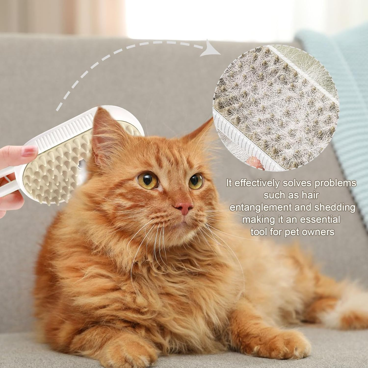 Cat Brush with Steam 3-In-1 Multifunctional Steamy Cat Brush Steam Brush Cat Steamy Brush Cat Care Brush Steam Brush for Cats and Dogs for Hair Removal image number 1