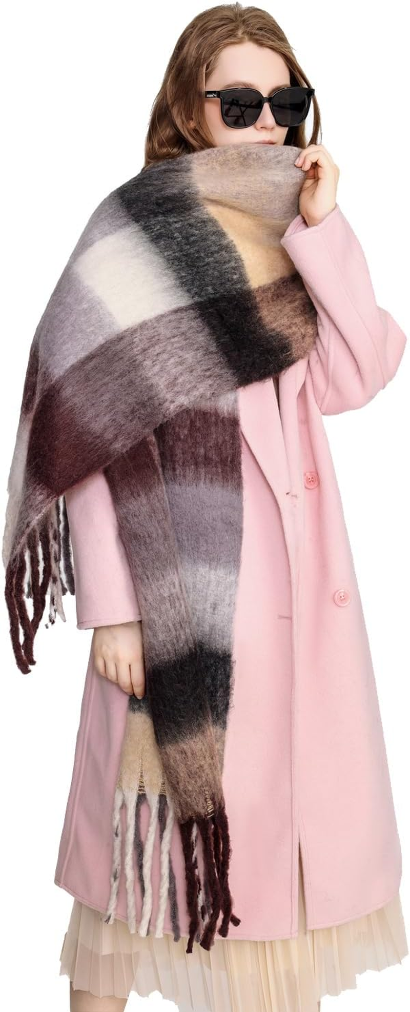 Young_Me Women'S Cashmere Big Coloured Checked Scarf Winter Warm Wrap Scarf - Multicolor2 image number 3