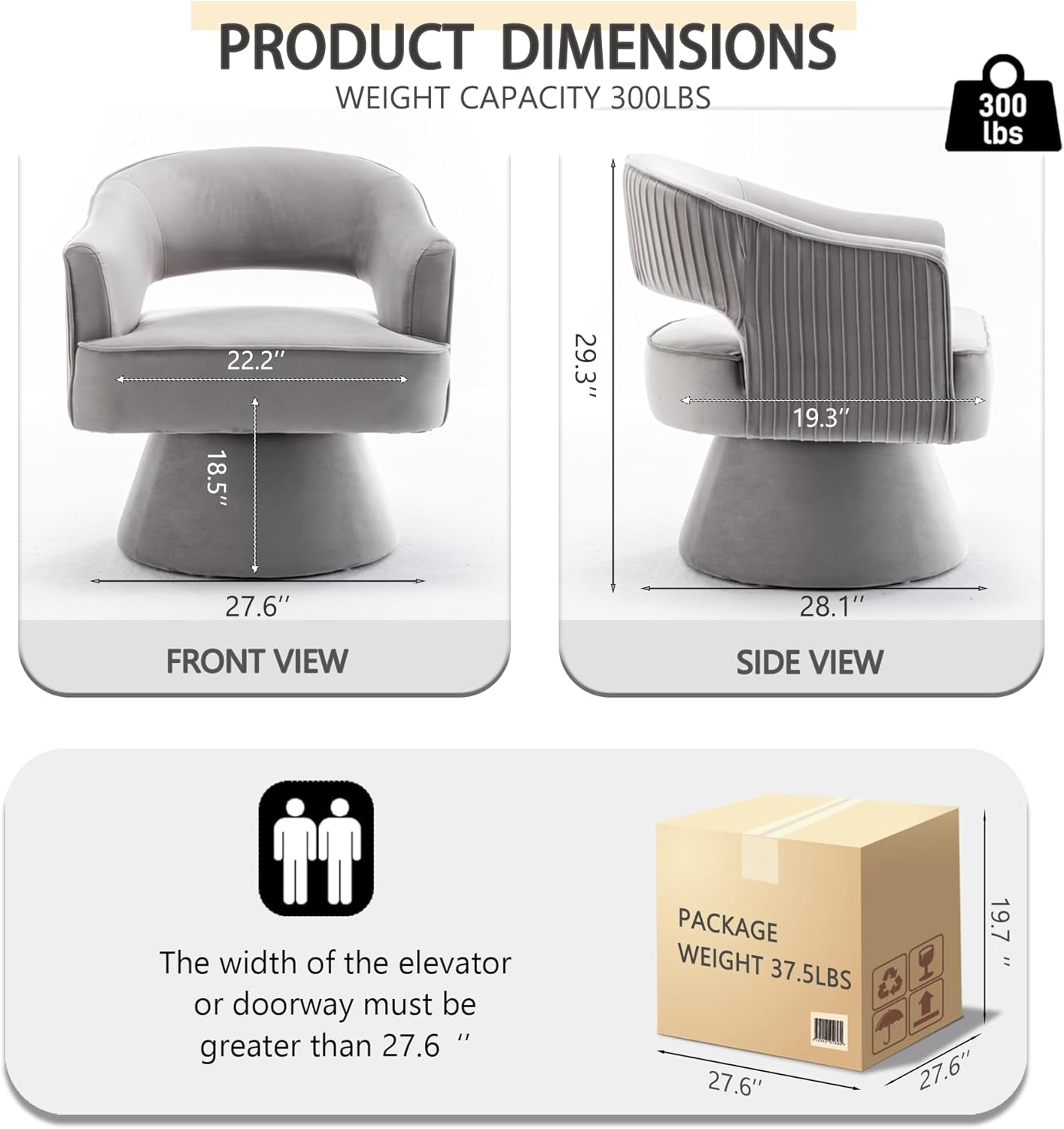 Mid Century Modern Swivel Accent Chair, 360 Degree Swivel Barrel Chair, Upholstered Lounge Chair Comfy Vanity Chair, Striped Velvet Armchair for Living Room Sofa, Bedroom, Reading Room(Gray) image number 6