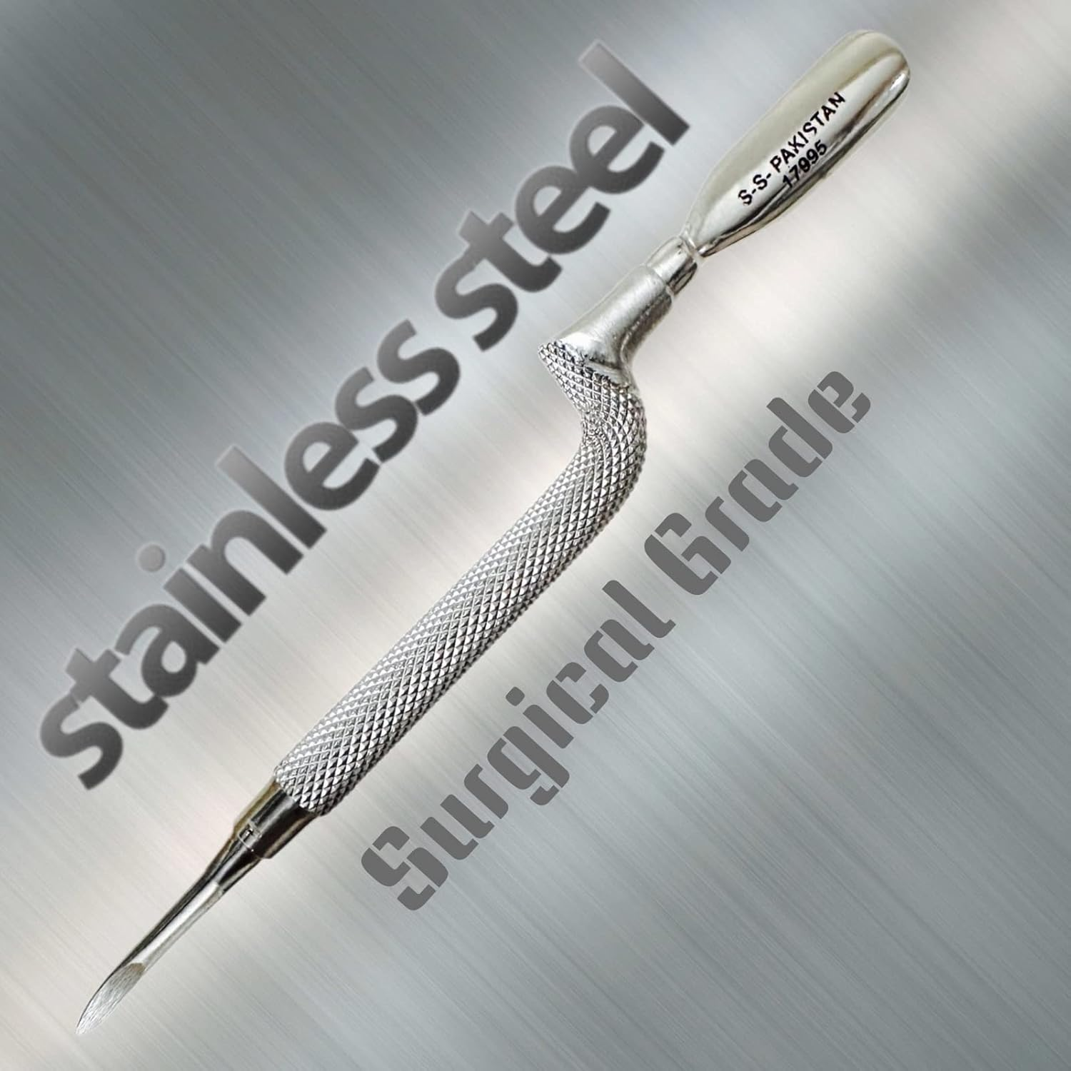 1Pc Comfort Hold Easy Grip Ergonomically Angled Curved Cuticle Pusher Tool Heavy Duty 5" Double Ended Pusher & Cleaner - Premium Pakistan Stainless Steel image number 3