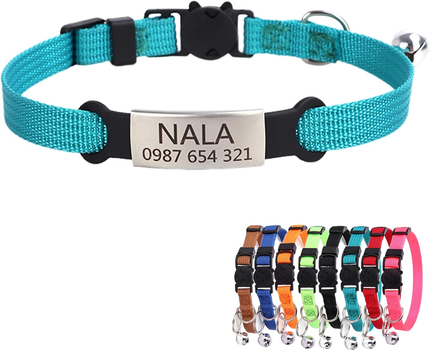 Personalised Kitten Cat Collar with Safe Breakaway Quick Release Buckle Bell ID Tag Custom Name and Phone Number for Boy Girl Cats