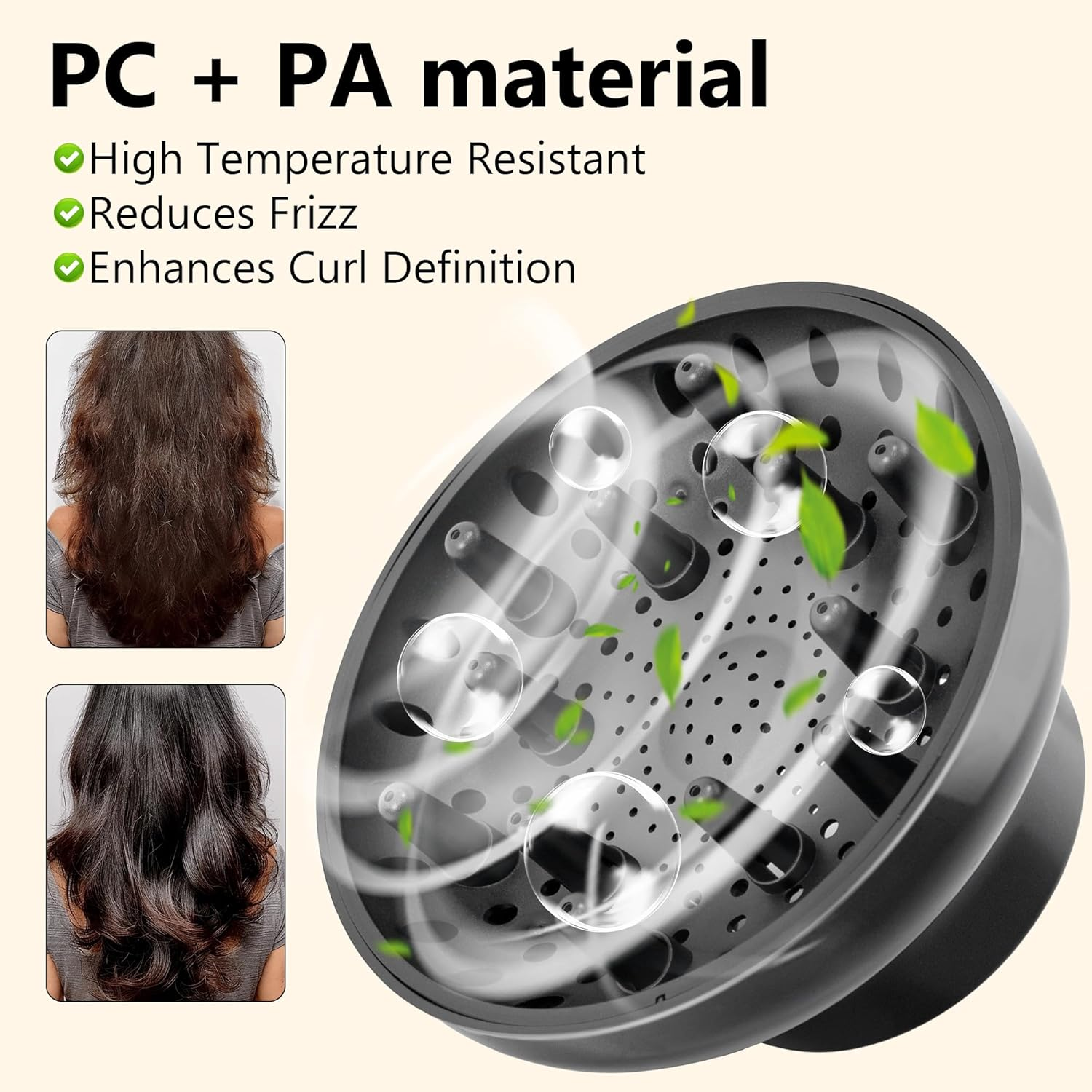 YUNAI Universal Hair Diffuser, Adjustable Attachment, Fits Most Kinds of Blow Dryer, Diameter 4.3Cm to 6.5Cm Prefer, Professional Salon Frizz-Free Fast Blow Drying Diffuser for Curly Hair.(Black) image number 5