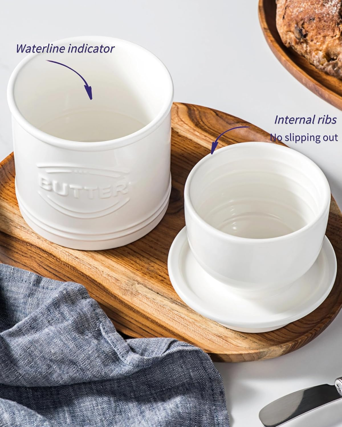 Besmeety French Butter Dish Ceramic Butter Dish Butter Bell (White, XL) - White image number 1