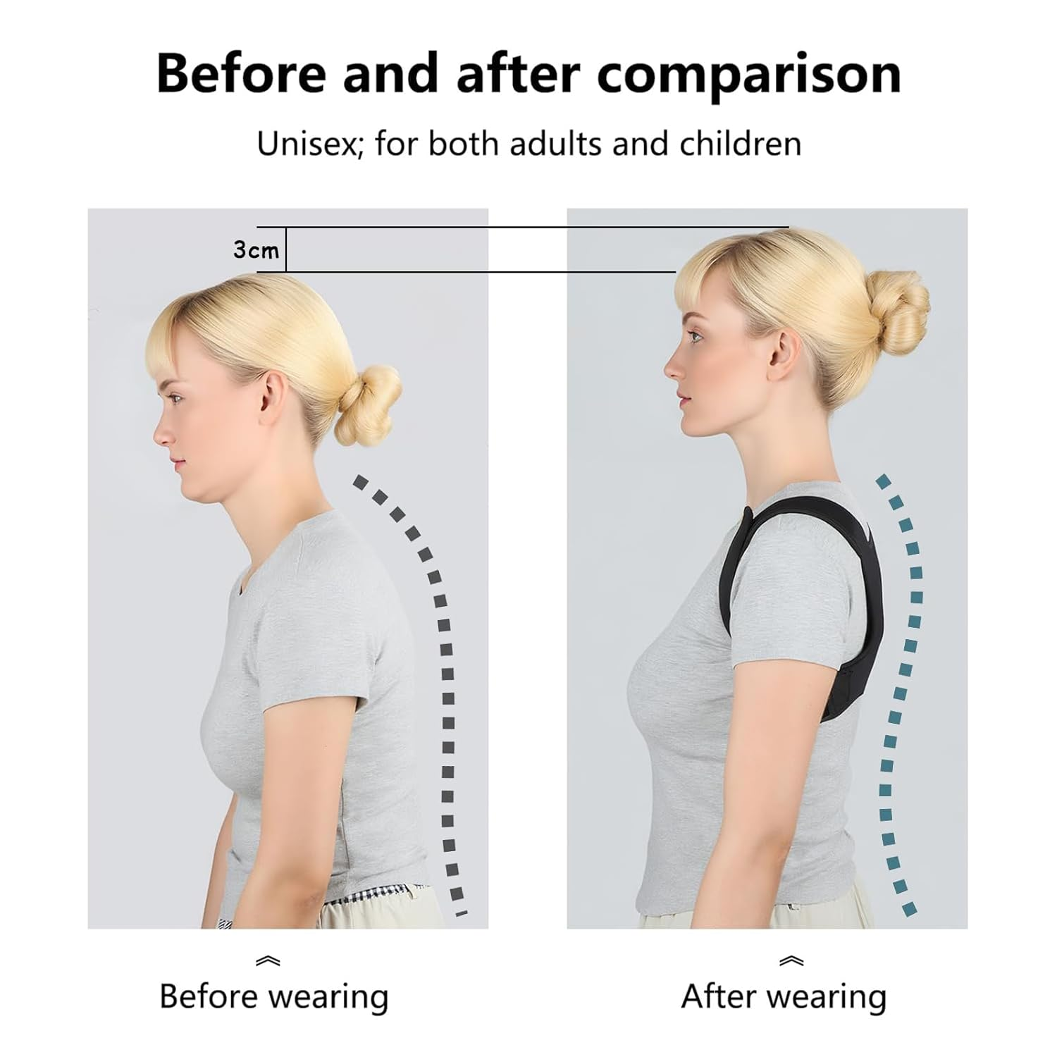 Posture Corrector, Adjustable Back Brace for Men and Women, Shoulder Support for Upper Back Pain Relief, Ideal for Office Workers, Students, Drivers, Black image number 6