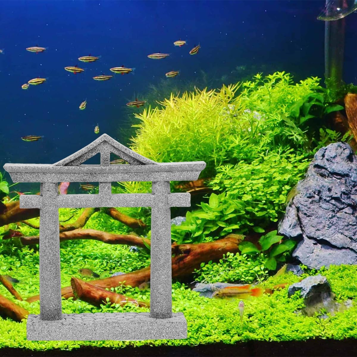Livelyfish Japanese Fish Tank Decorations Asian Aquarium Decor Torii Gate Ornament Japanese Shrine Oriental Pagoda Aquarium Sandstone Bridge Statues Betta Fish Decorations for Tank, L2 image number 4