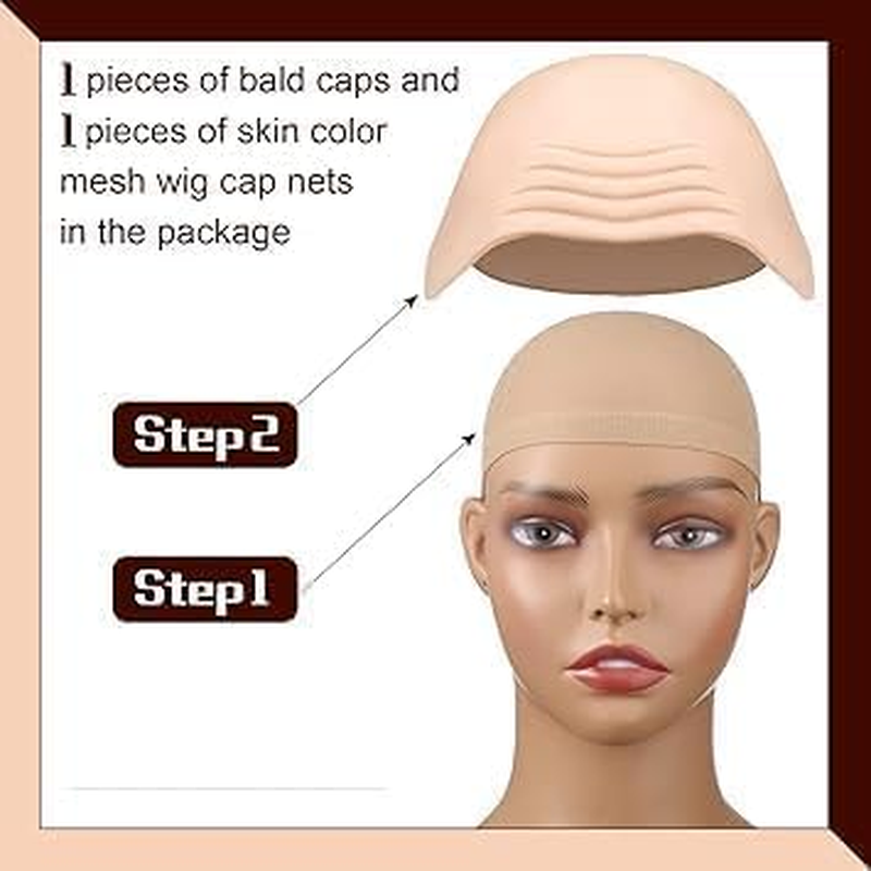2 Pieces Halloween Bald Cap Makeup Latex Bald Head Wig Caps Cosplay Costume for Adults image number 4